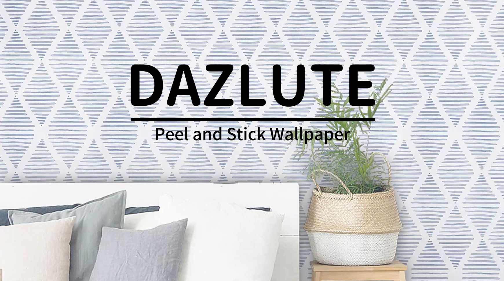 thumbnail video image 2 of DAZLUTE Geometric Peel and Stick Wallpaper 17.3" x 118" Striped Wallpaper Blue and White Contact Paper Geometric Wallpaper Self Adhesive Removable Stripe Wallpaper, 2 of 8