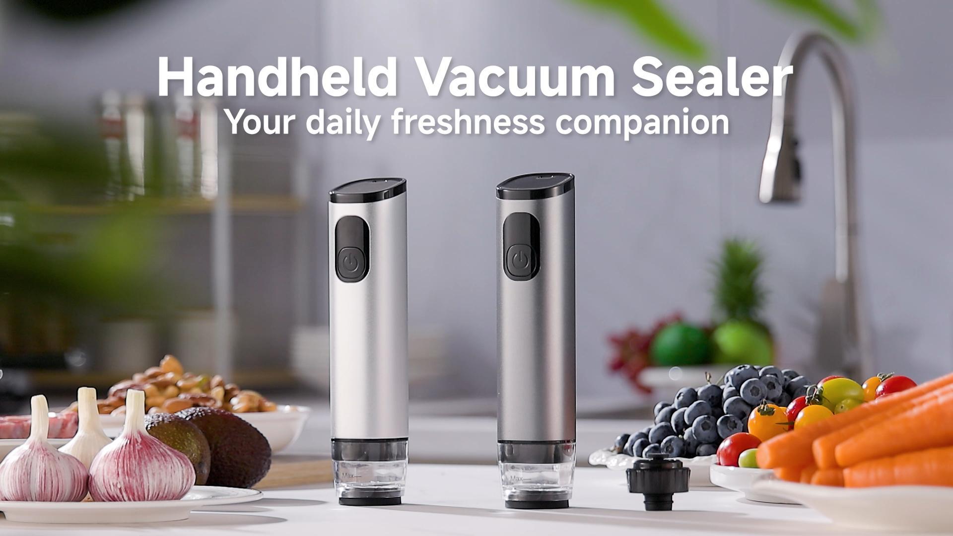 thumbnail video image 2 of TOCOKEID Metal Handheld Vacuum Sealer, 60kPa Portable Food Sealer with Detachable Tank, 30 Bags & 2 Clips for Kitchen, Camping, Travel Storage, 2 of 10