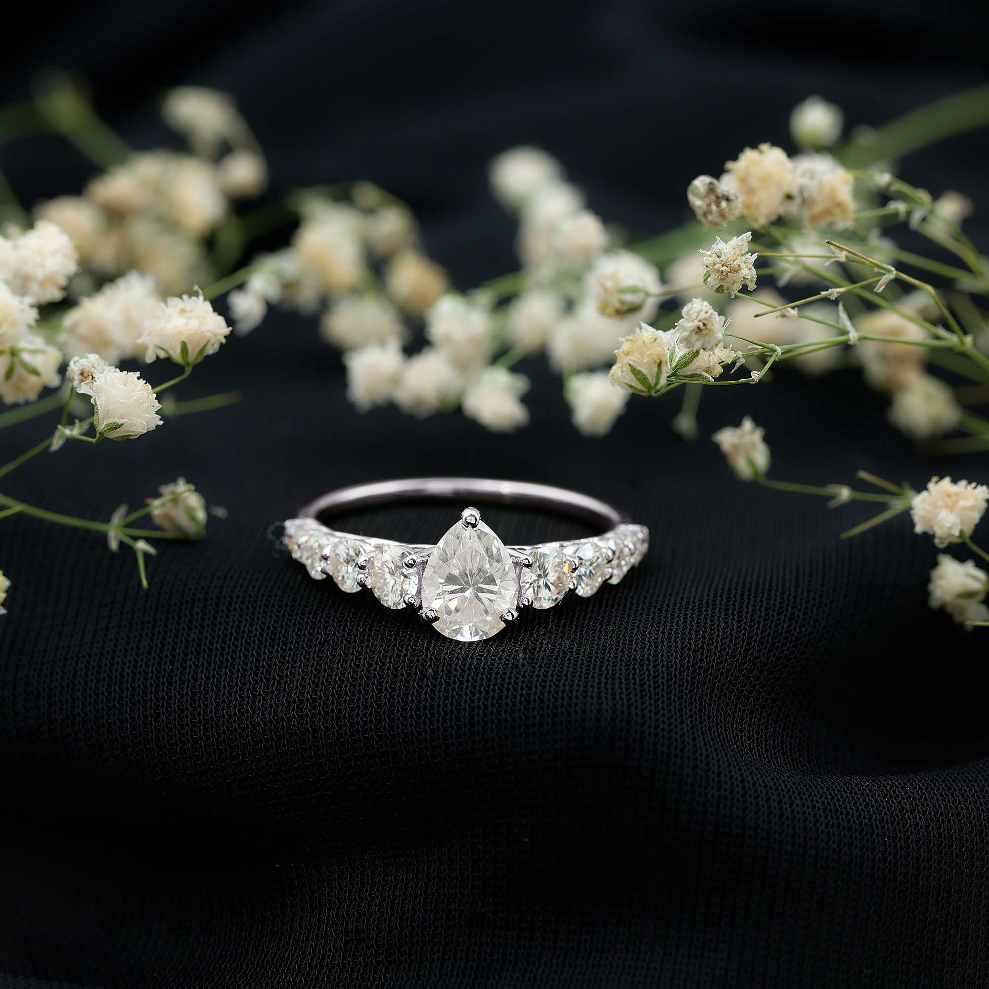 thumbnail video image 2 of Rosec Jewels 2.50 CT Teardrop Engagement Ring with Moissanite Solitaire and Side Stones, 10K Rose Gold, US 5.00, 2 of 5