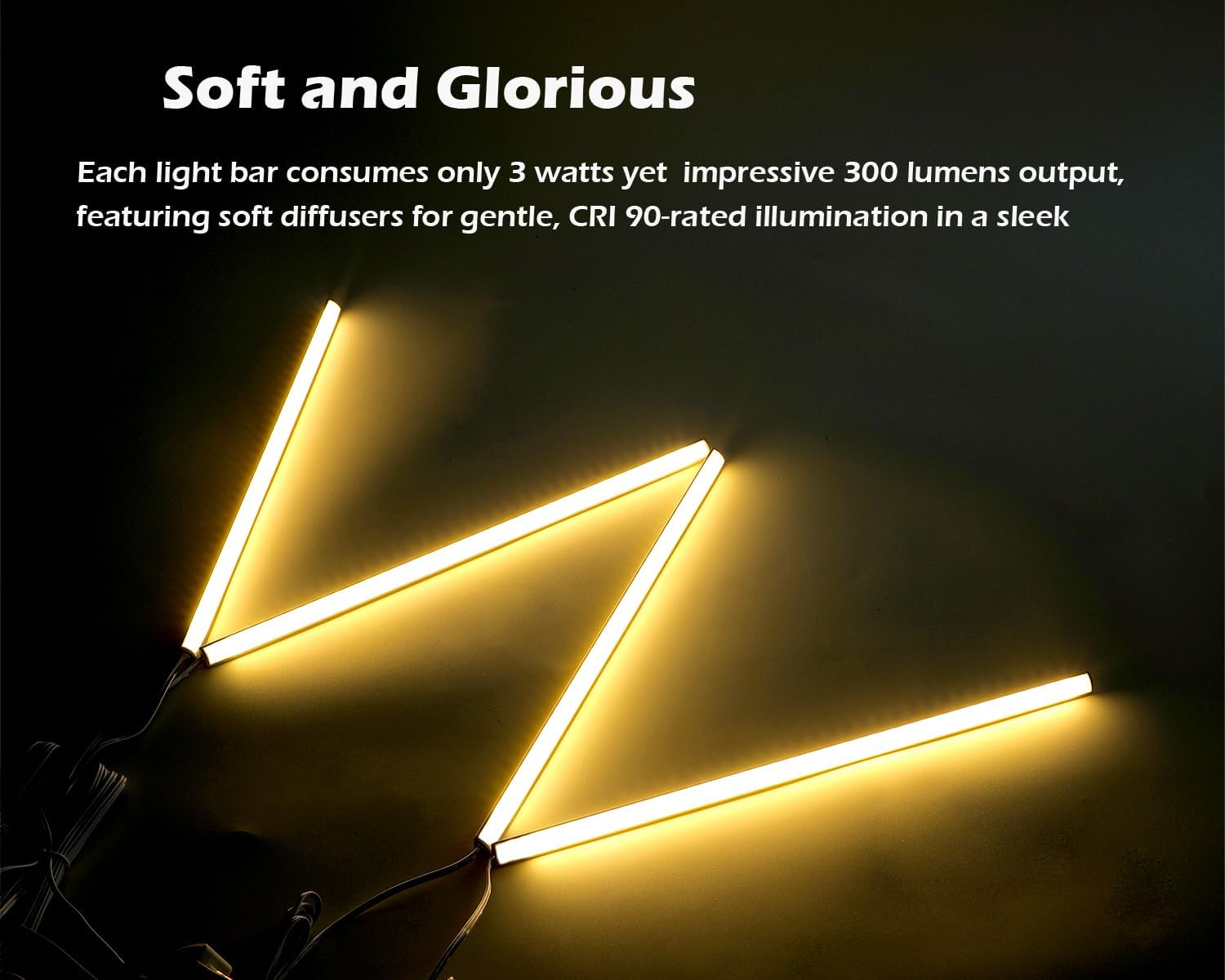 thumbnail video image 2 of V-Shape Under Cabinet Lighting Kit - 4pcs 12" Dimmable Slim LED Light Bars for Showcase Shelf Seamless Illumination - 1200lm, 12W - Warm White 3000K, 2 of 10