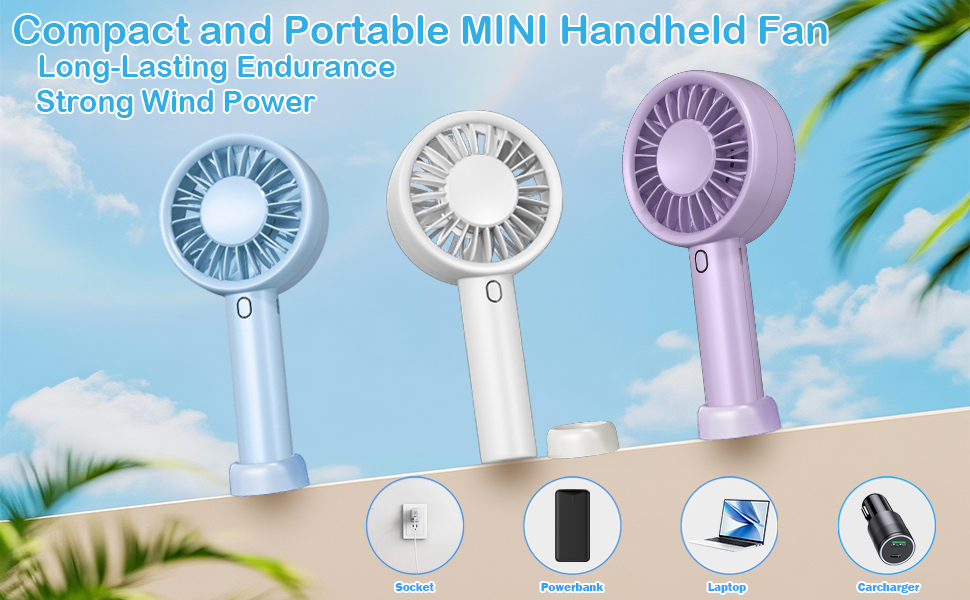 thumbnail video image 2 of Decute Handheld Portable Fan with 3 Wind Speeds，USB-C rechargeable table fan for Travel Beach Makeup, 2 of 7