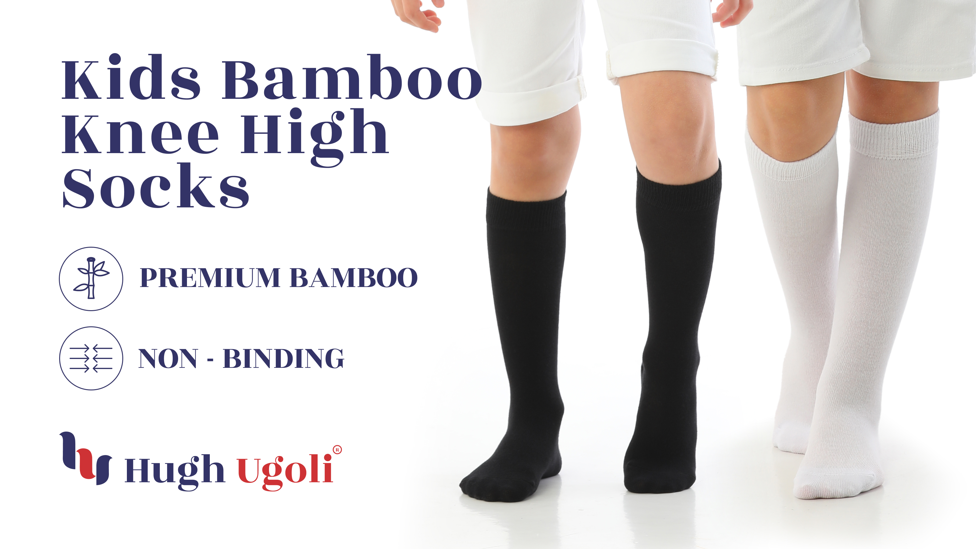 thumbnail video image 2 of HUGH UGOLI Knee High Socks for Kids Girls Boys & Toddlers, Solid Color Long School Uniform Socks, Soft Breathable & Comfortable Bamboo Socks 3-14 Years Old | 3 Pairs | Navy Blue | 5-6 Years, 2 of 6