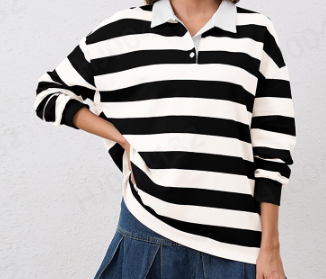 thumbnail video image 2 of Tittly T Shirts for Women V Neck T Shirts for Women Women's Oversized Striped Sweatshirt Long Sleeve Rugby Collared Pullover Tops Loose Fit Shirt Tshirts Shirts Long Sleeve Shirts for Women Blue M, 2 of 6