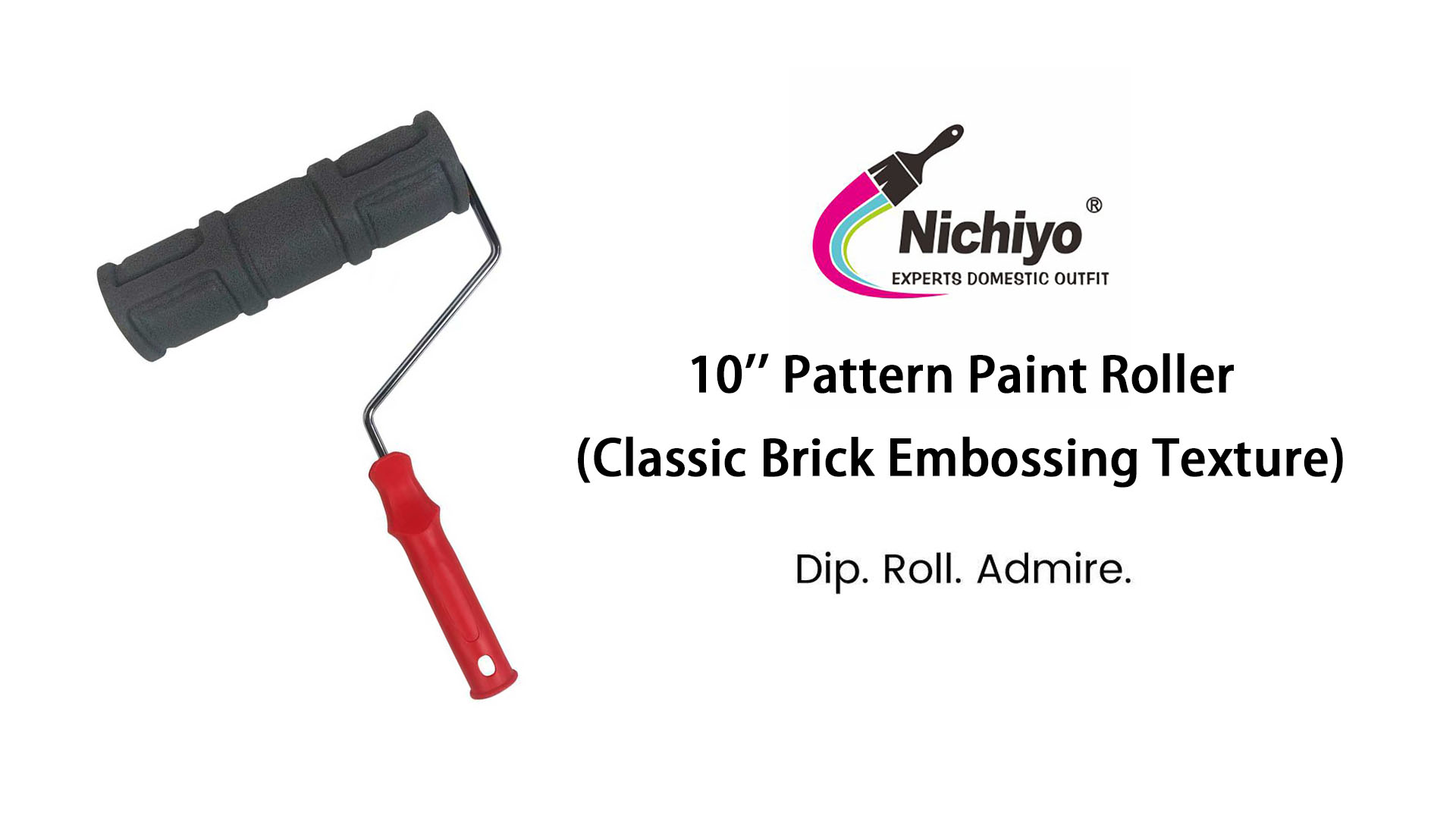 thumbnail video image 2 of Nichiyo 10 Inch Decorative Pattern Paint Roller, Classic Brick Textured Rubber Embossing Roller for DIY Wall Painting and Home Renovation, 2 of 7