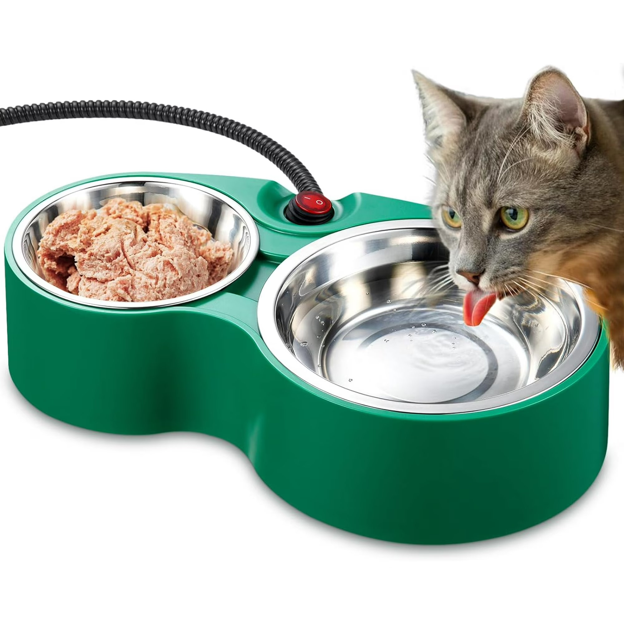 thumbnail video image 2 of ​EVER BETTER Heated Cat Bowl, 2-in-1 Dual Pet Food & Water Warmer, Thermostatic Control for Non-Freezing Water & Warm Meals, Energy-Efficient, Chew-Resistant Cord, for Indoor Outdoor Cats in Winter​, 2 of 8