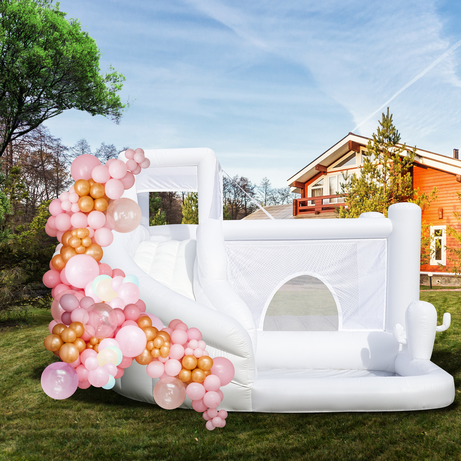 thumbnail video image 2 of Relunch 16FT Commercial PVC White Bounce House Castle for Adult Kids Party with Widened Curved Slide & Big Ball Pit 16x14x10.5ft, 2 of 9
