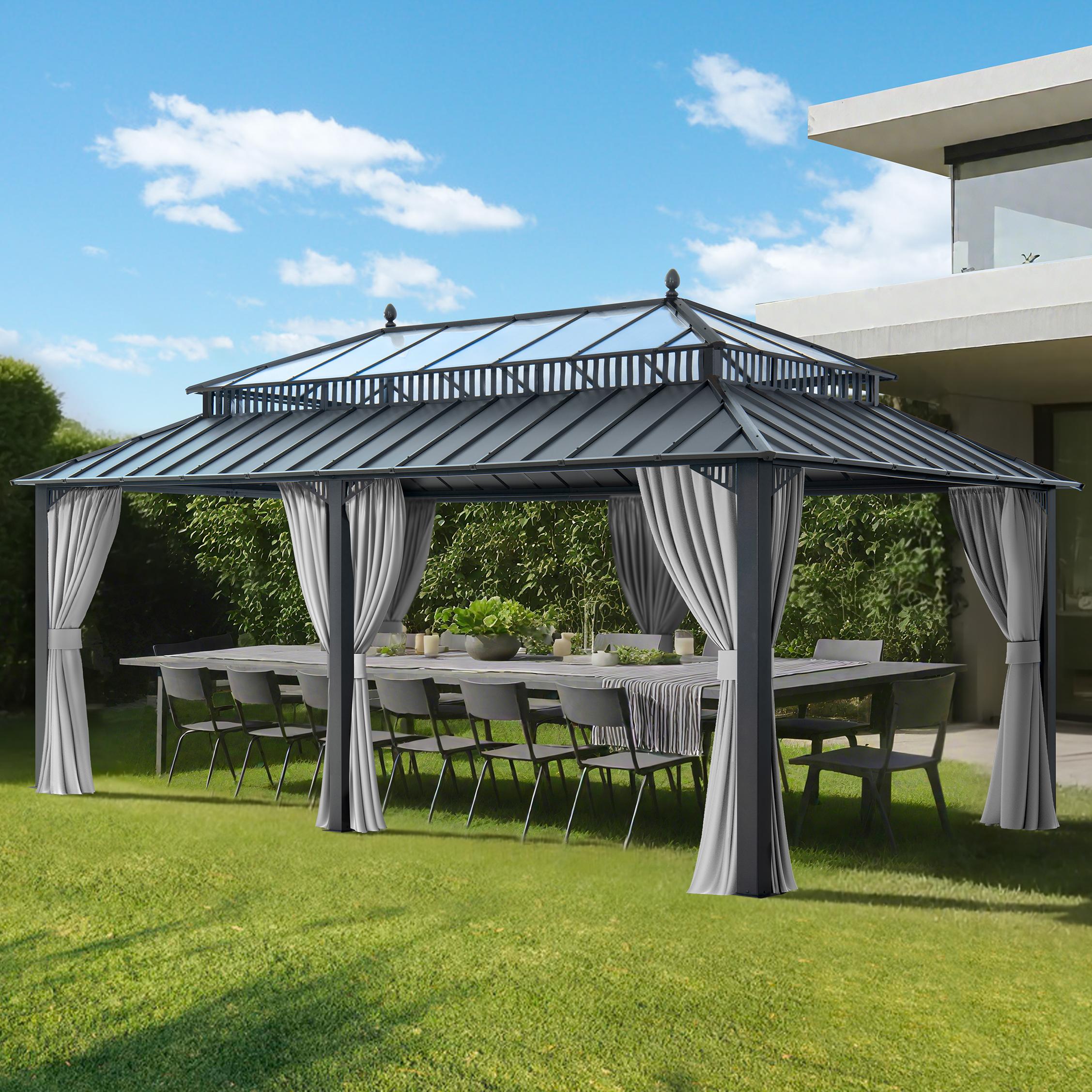 thumbnail video image 2 of Sunjoy 20x12 ft. Outdoor Gazebo Steel PC Roof Hardtop Gazebo with Curtain and Netting,Kingston Series,Gray Aluminum Posts, 2 of 19