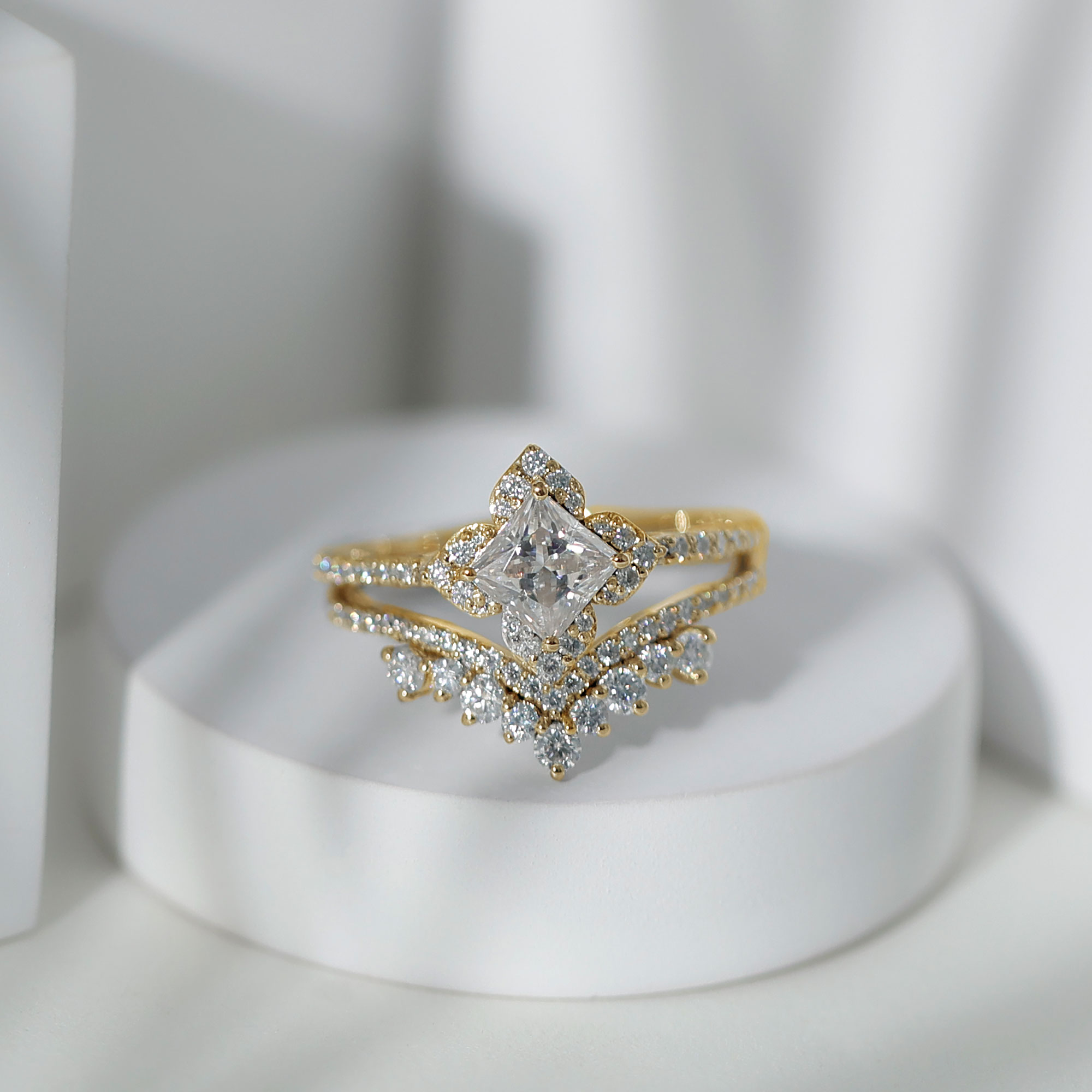 thumbnail video image 2 of Rosec Jewels Certified Moissanite Designer Engagement Ring with Enhancer in Silver - D-VS1 Quality - Valentines Day Gift, US 8.50, 2 of 7