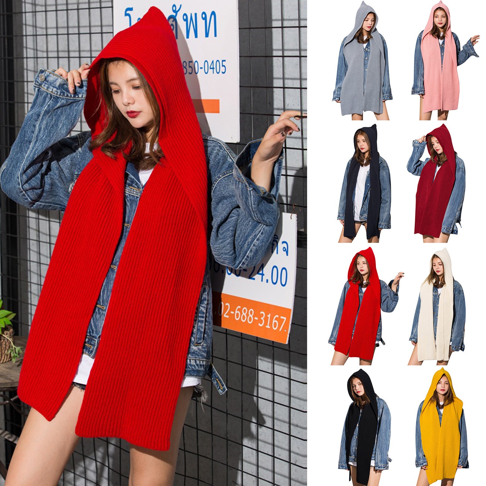 thumbnail video image 2 of GZWYHT Shawl Wraps,Shawl Solid 2 In 1 Knit Hooded Scarf Set Winter Melon Cap Warm Thick Cable Knitted Hat Scarf Set Stretchable Athletic Hats Scarf Set For Women Scarves for Women Lightweight Navy, 2 of 7