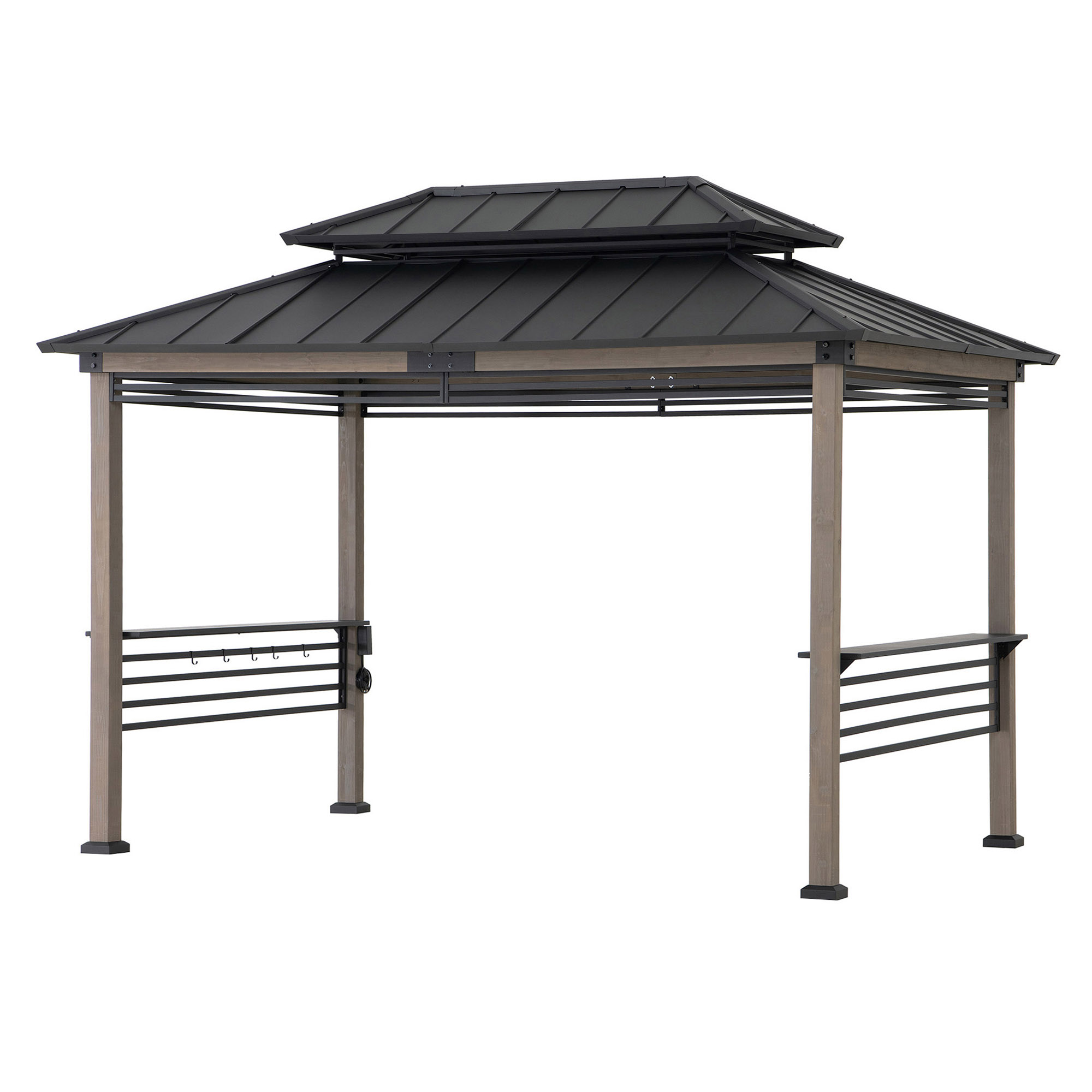 thumbnail video image 2 of Sunjoy 8ft. x 12 ft. Wooden Cedar Framed Grill Gazebo with exclusive AC Power Port - Black, 2 of 19