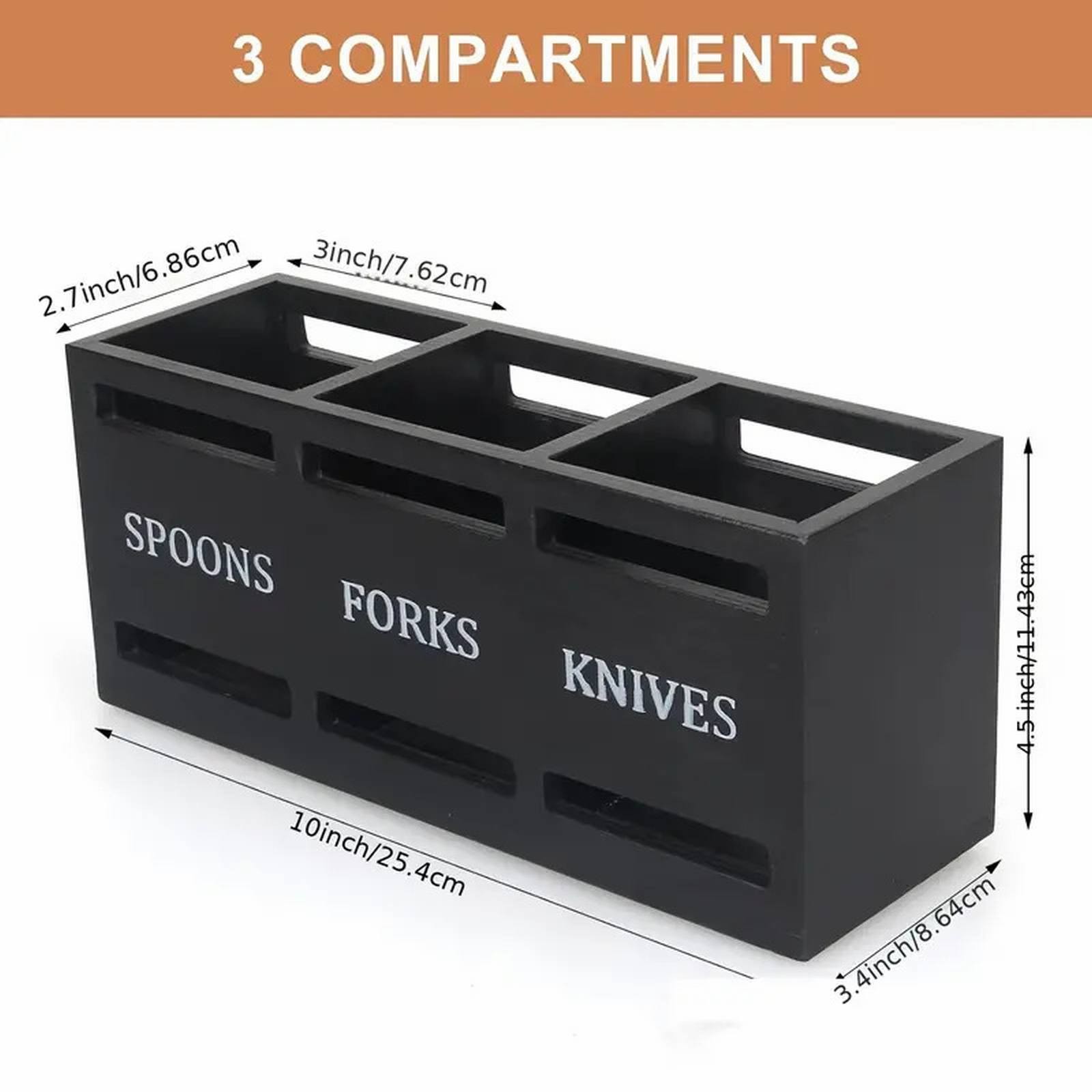 thumbnail video image 2 of Metal Storage Rack,Modern Wooden Utensil With 3 Compartment Silverware Cutlery Holders For Countertop Kitchen Utensils Organizer Storage Container For Fork And Spoon, 2 of 8