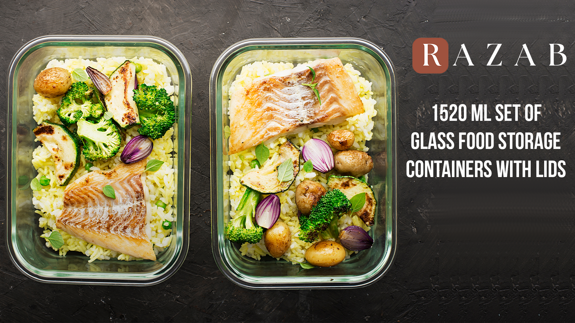 thumbnail video image 2 of Razab 6.5 Cup, 52oz Large Glass Storage Containers with Lids (4-Pcs), Leakproof, Bpa Free Meal Prep Containers for Lunch and Leftovers, 2 of 8