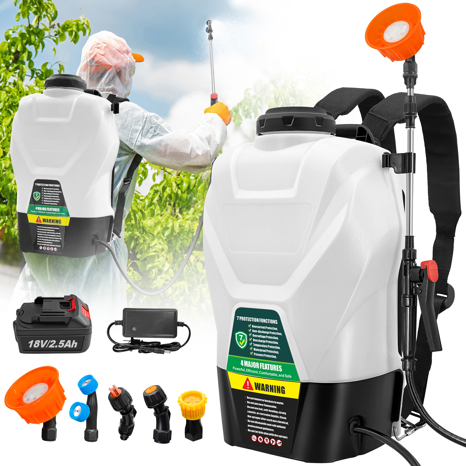 thumbnail video image 2 of 4 Gallon Backpack Sprayer in Lawn and Garden, with 5 Spray Nozzles, Powerful Electric Battery Powered Sprayers, 2 of 9