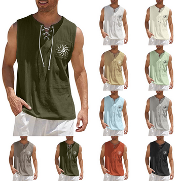 thumbnail video image 2 of Baqcunre Tank Tops Men Male Tops Sports Sleeveless Top Cotton Vest Painting Fitness Muscle Tank Top Linen Shirts For Men Tops For Men Beige M, 2 of 5