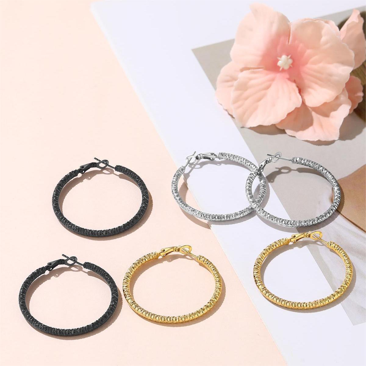 thumbnail video image 2 of FOCALOOK Flashed Hoop Earrings for Women Hypoallergenic Stainless Steel Circle Round Diamond-Cut Click-Top Gold Plated Huggie Hoops Vintage Ear Jewelry Gift 40MM, 2 of 10