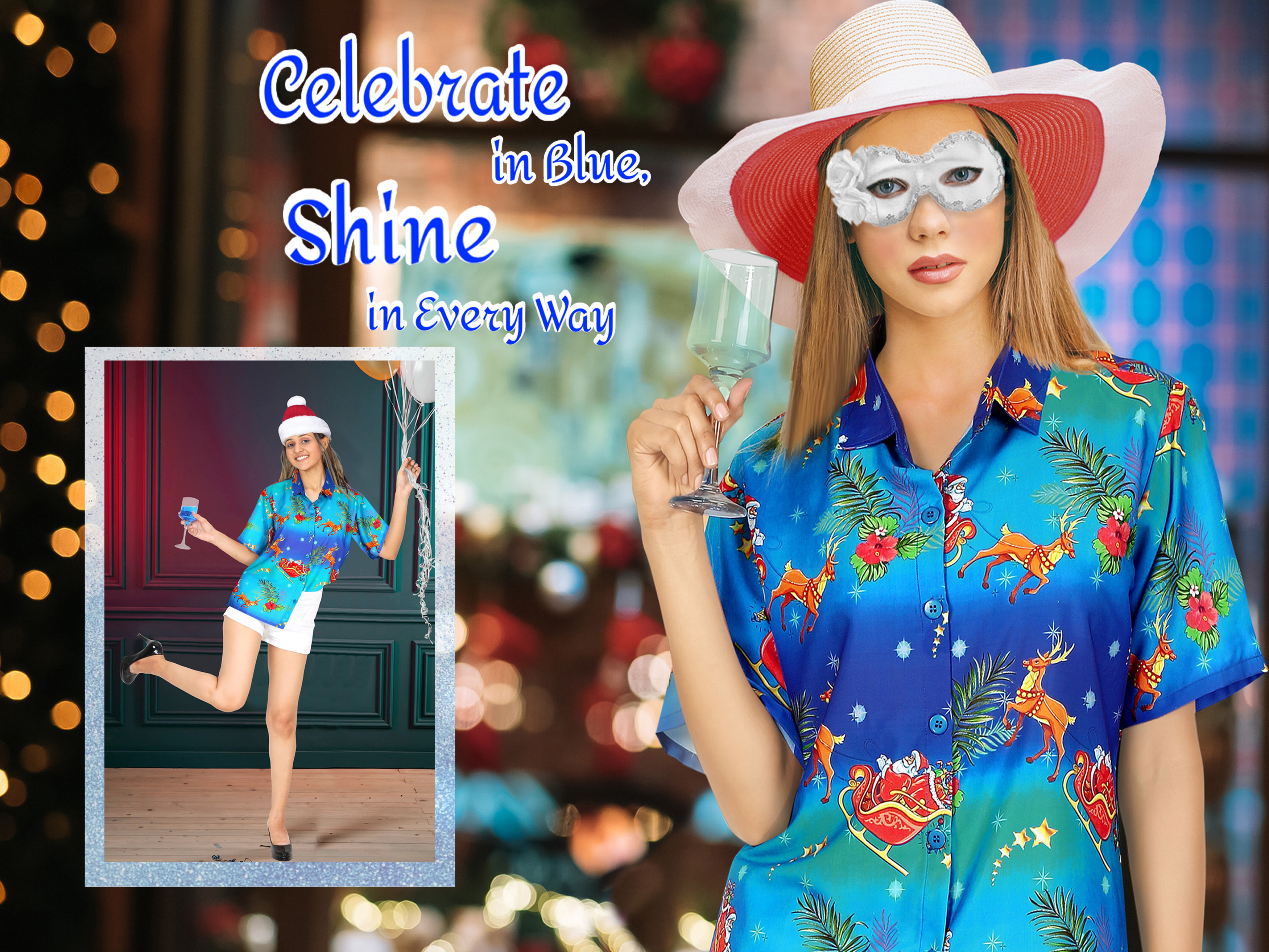 thumbnail video image 2 of HAPPY BAY Women's Beach Funny Santa Claus Party Shirt Blouse Short Sleeve Tops Hawaiian Christmas Tree Shirts for Women M Santa Reindeer Sleigh, Blue, 2 of 7