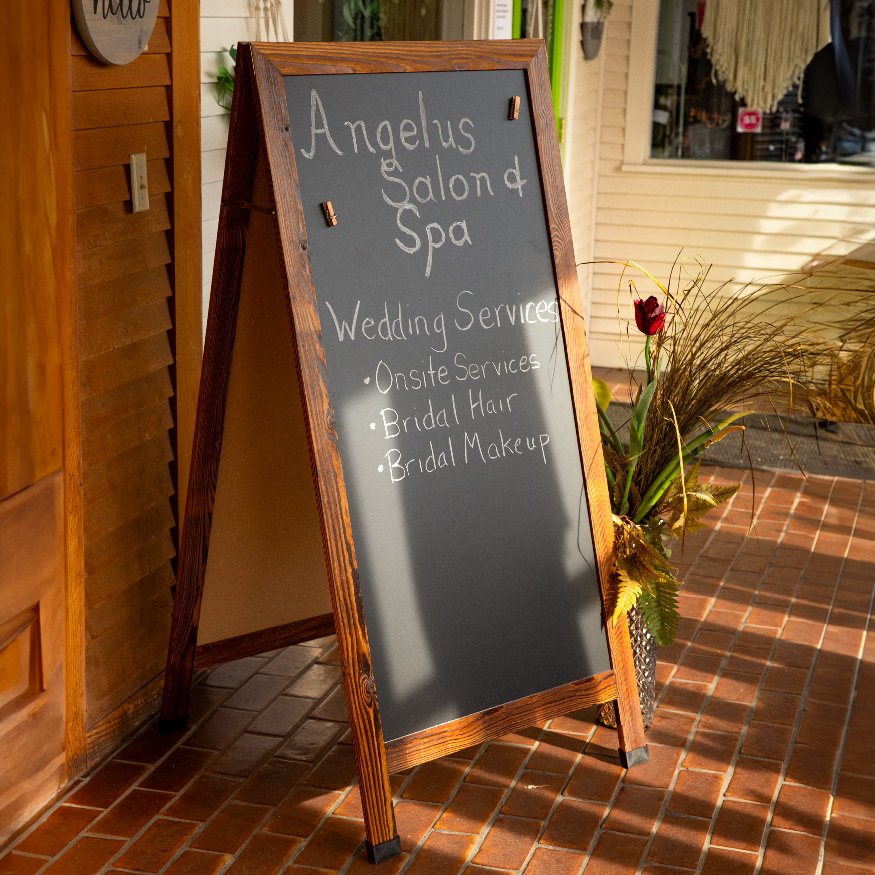 thumbnail video image 2 of Sunnydaze Magnetic A-Frame Chalkboard Sign, 57" x 27", with Chalk (Rustic Brown), 2 of 8