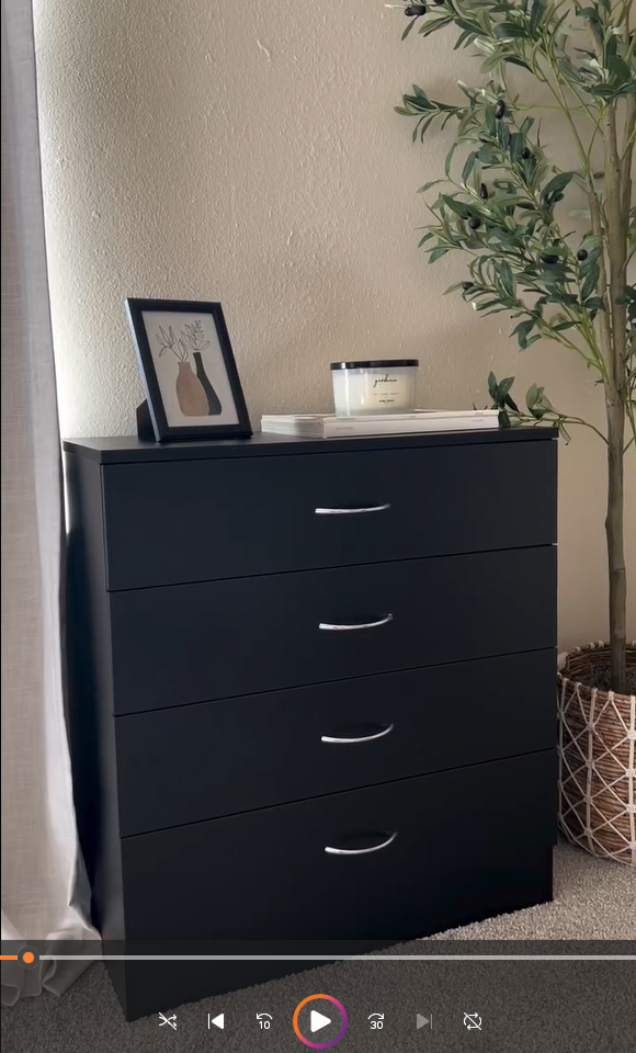thumbnail video image 2 of PAPROOS 4 Drawer Dresser, Bedroom Chest of Drawers, Wood Dresser Organizer Cabinet, Modern Dresser Storage Cabinet, Easy Assembly, Black, 2 of 12