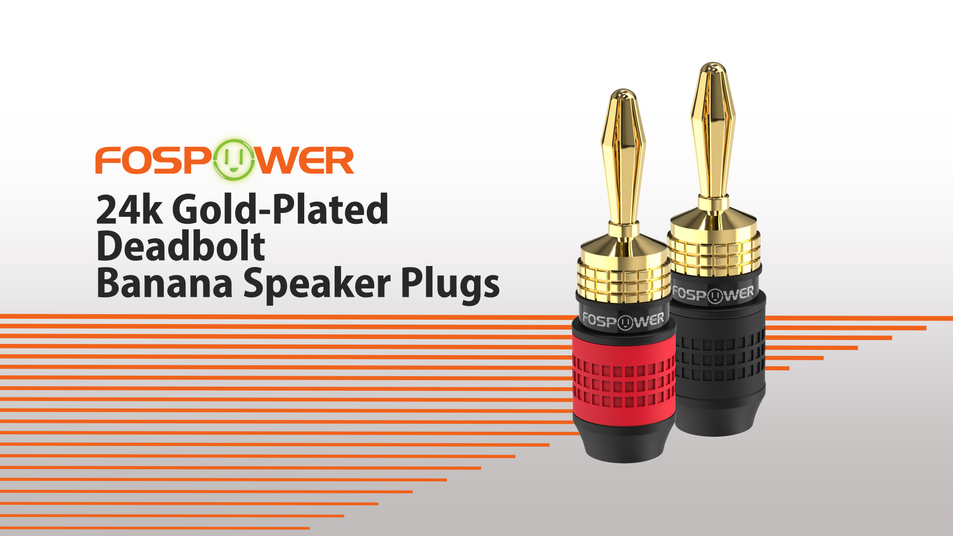 thumbnail video image 2 of FosPower Deadbolt Banana Plugs 2 Pairs / 4 Pcs, Quick Connect 24K Gold Plated Speaker Plugs - Black, 2 of 7