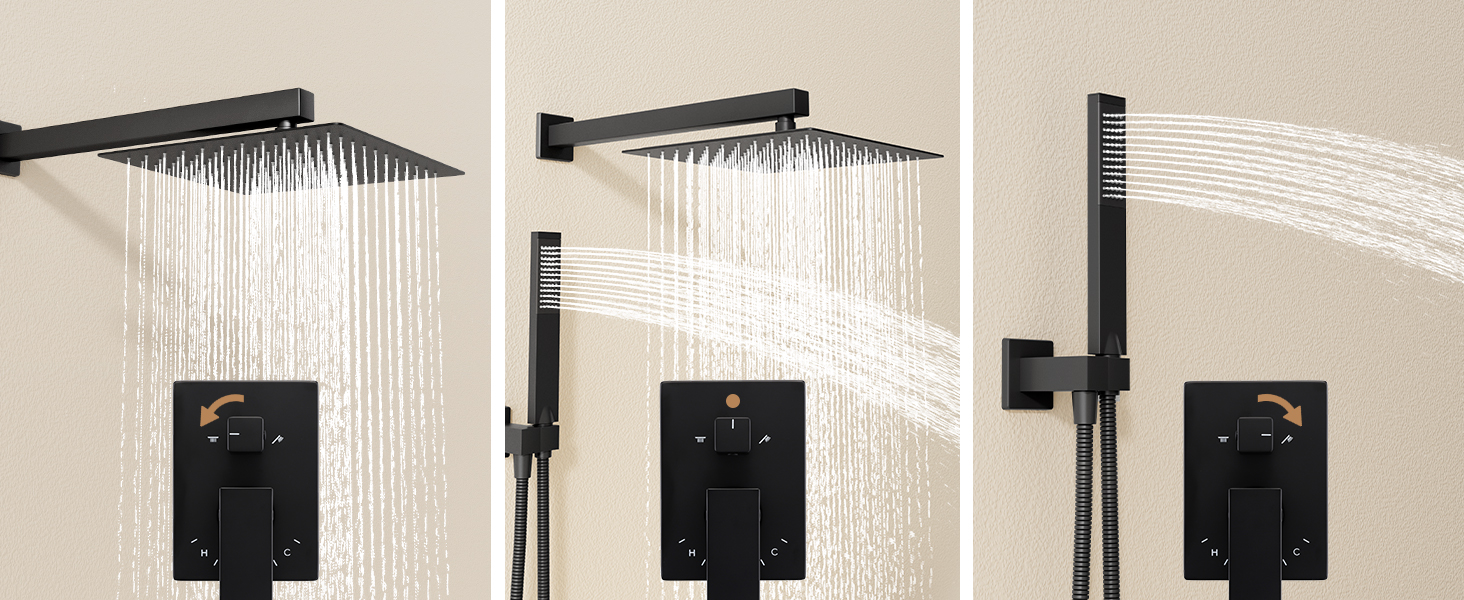 thumbnail video image 2 of KES Black Shower Faucet, Shower Faucet Set Complete 12 Inch Rain Shower Head with Handheld Spray, Pressure Balance Shower System (cUPC Certified Shower Valve Included), 2 of 9