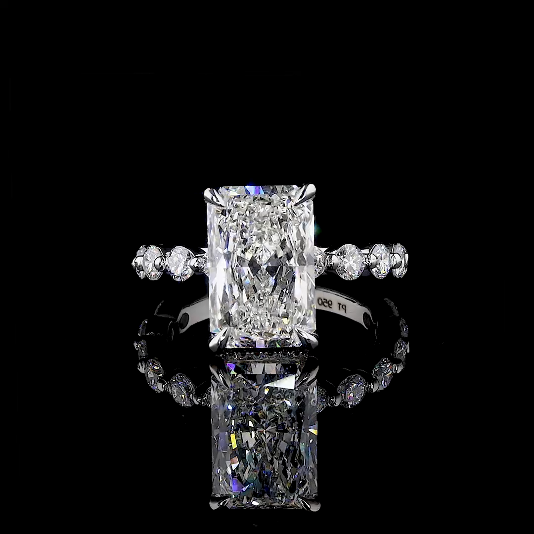 thumbnail video image 2 of ESTE ORIGIN 4.85Ctw Lab-Grown Radiant Diamond Hidden Halo Ring with Side Stones in 14K White Gold for Women, 2 of 9