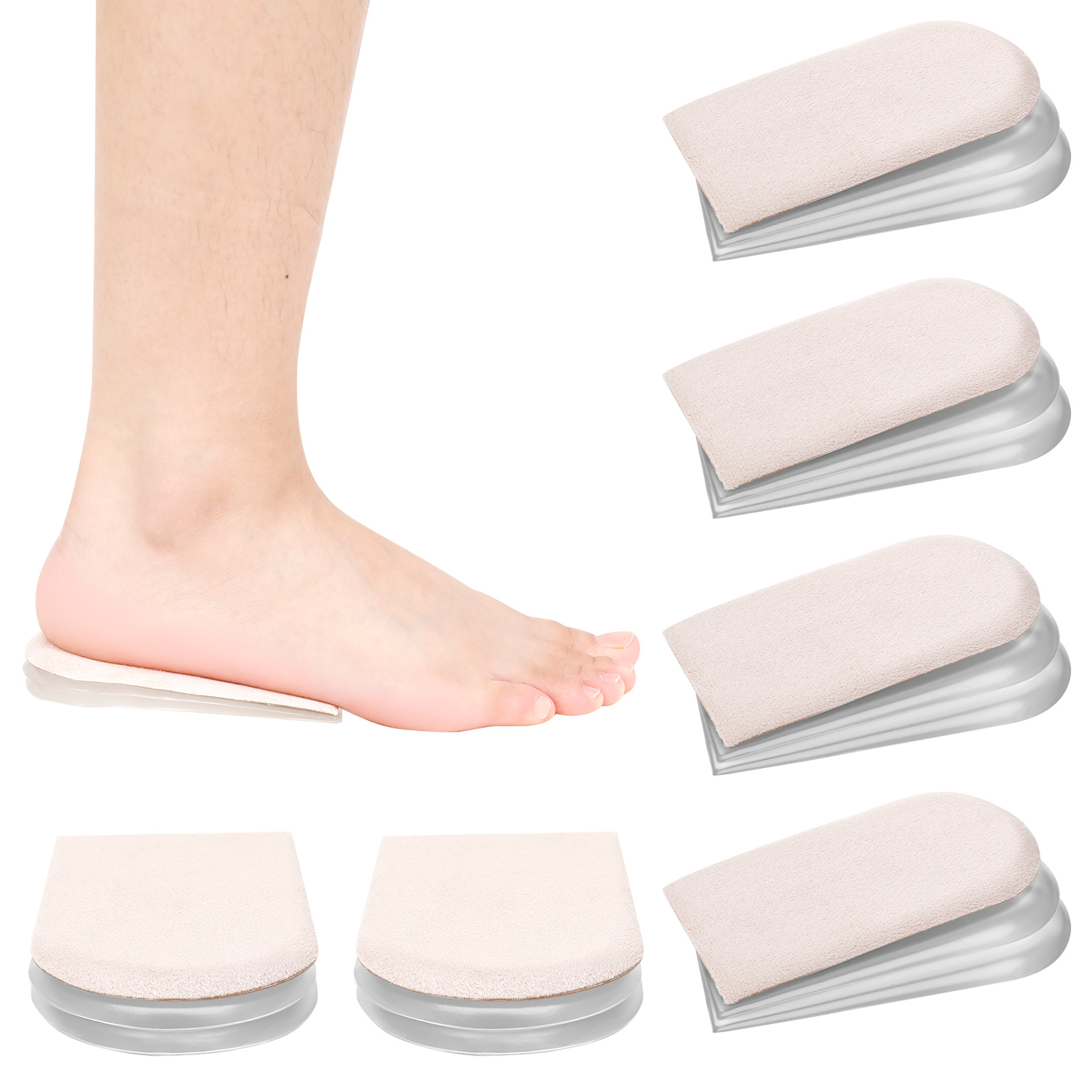 thumbnail video image 2 of Bocaoying 2 Pairs Adjustable Heel Lift Insoles, 3 Layers Orthopedic Height Increase Inserts Shoe Lift for Leg Length Discrepancies, Heel Pain, Achilles tendonitis, 2 of 8