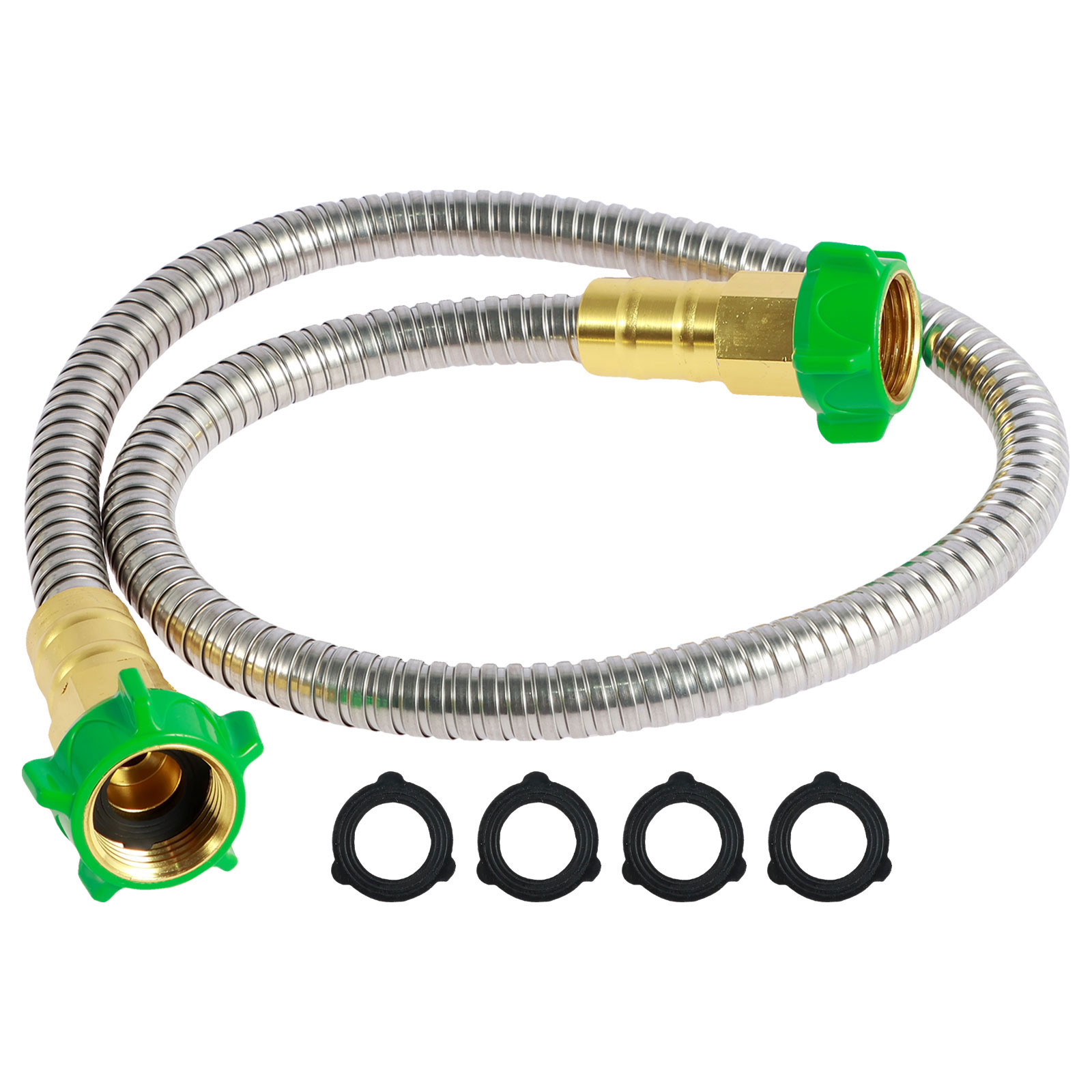 thumbnail video image 2 of Txkrhwa 5FT Garden Hose with Female to Female Connector, US 304 Stainless Steel Garden Leader Hose, Metal Leakproof Outdoor Flexible Water Hose for Outdoor Garden Watering Car Pet Cleaning, 2 of 8