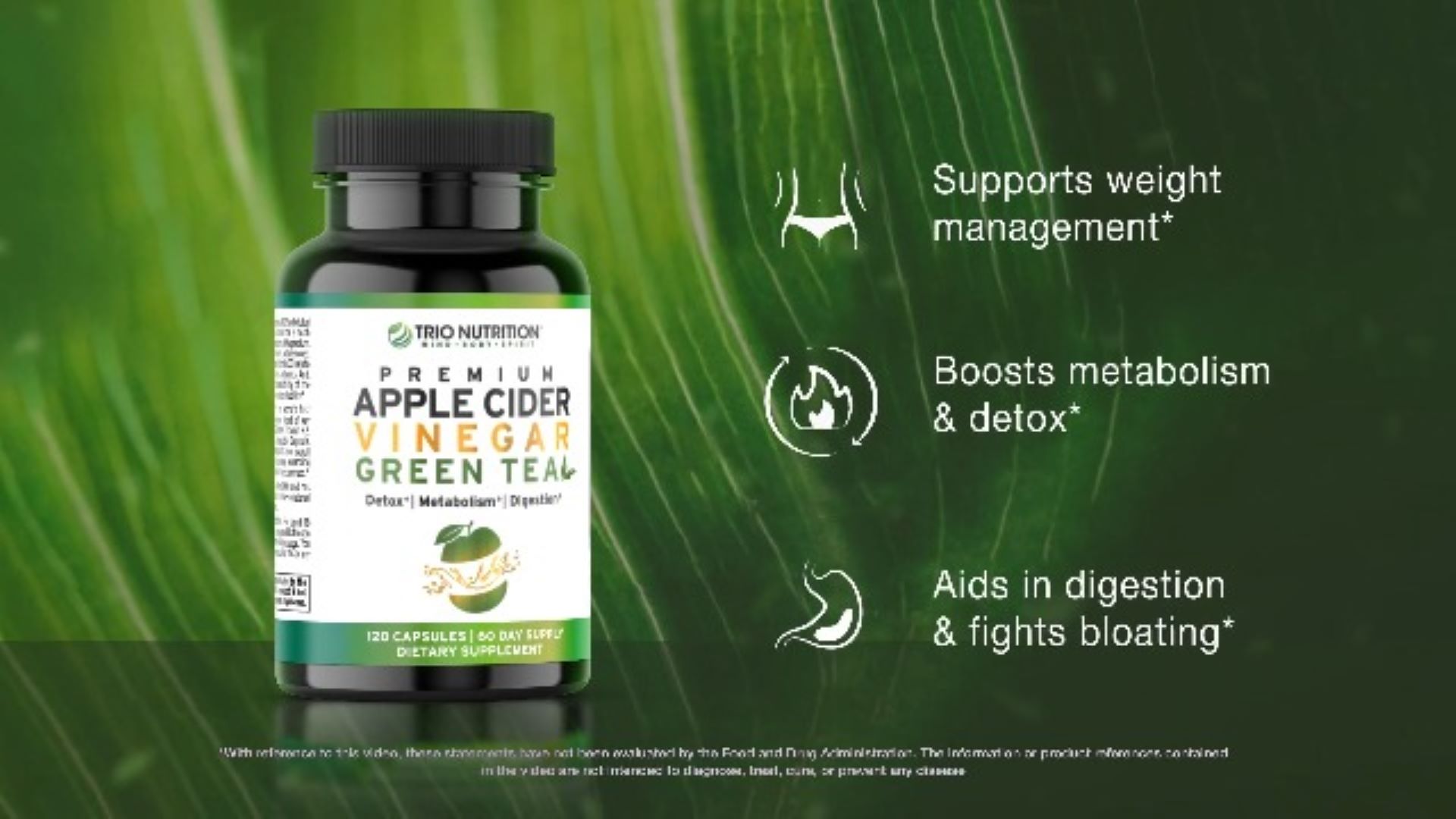 thumbnail video image 2 of Trio Nutrition Apple Cider Vinegar Capsules with Green Tea - Sugar Free Apple Cider Vinegar Pills With the "Mother" for Body Cleanse, Immune, Weight Management & Metabolism Support*, 2 of 7
