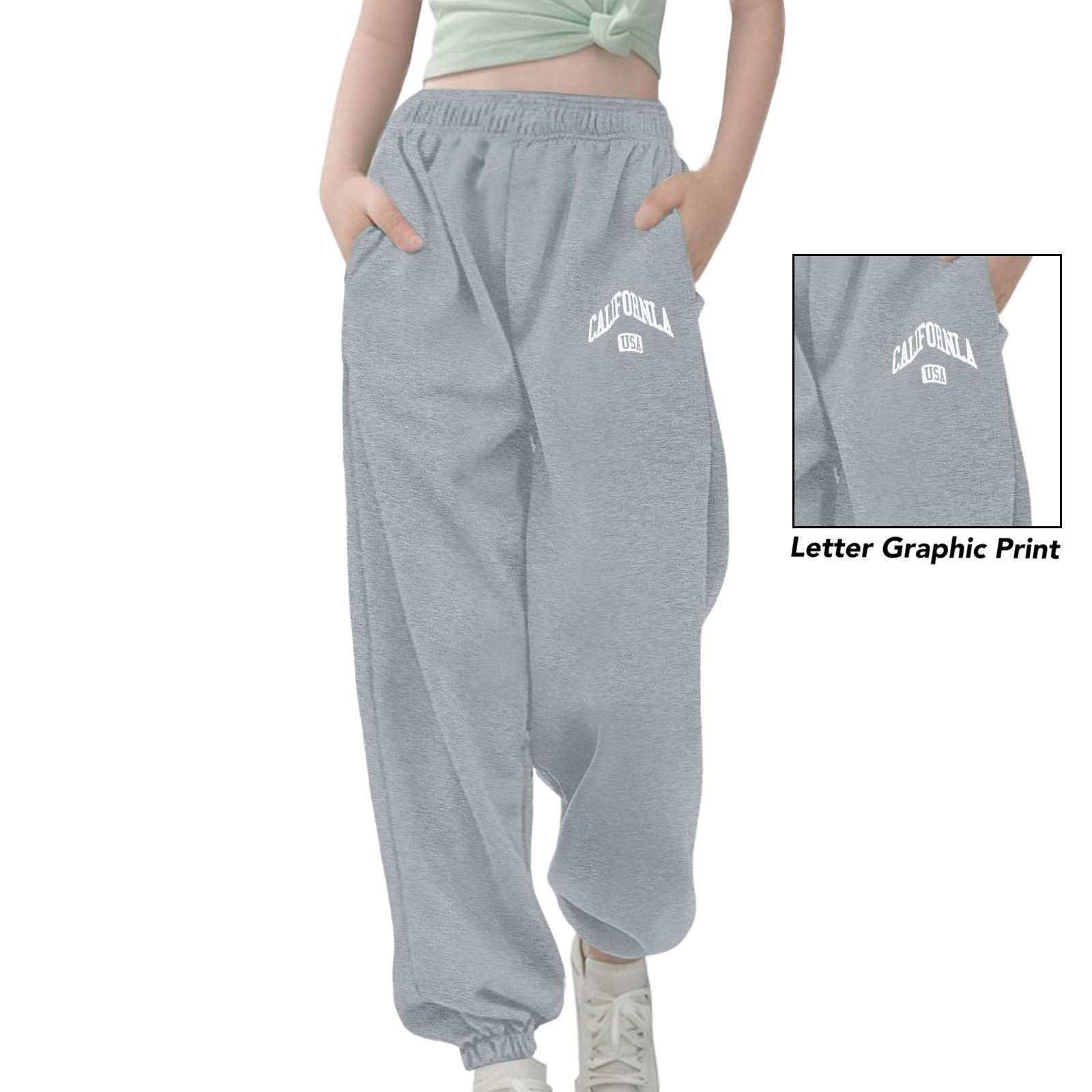 thumbnail video image 2 of YUEHUA Girls Sweatpants Cotton Fleece Girls Active Joggers Soft Athletic Sweat Straight Leg Pants for Kids Youth with Drawstring, Size 8-9 Years, 2 of 6