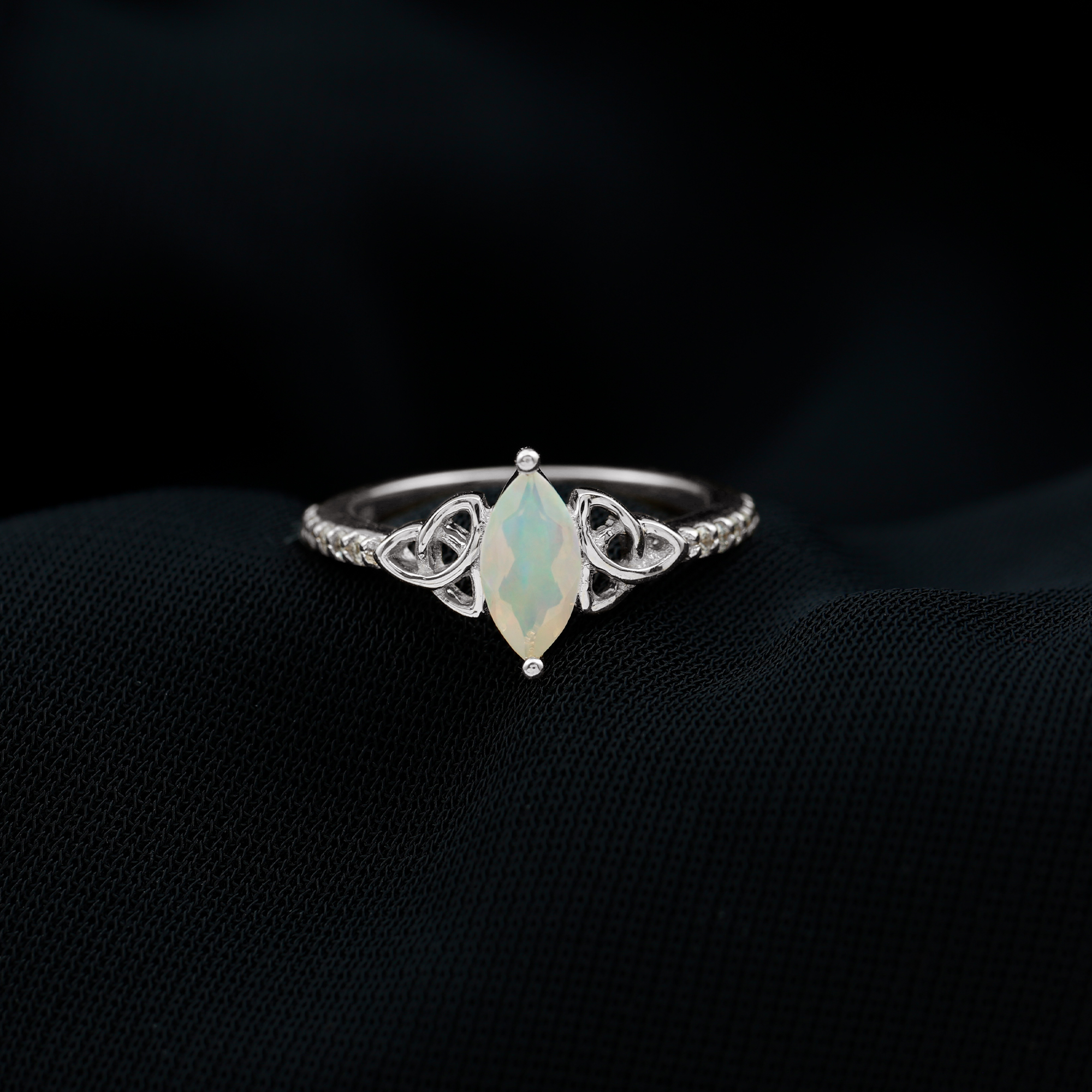 thumbnail video image 2 of Rosec Jewels Ethiopian Opal Celtic Knot Solitaire Promise Ring | AAA Quality, 925 Sterling Silver, US 4.00, 2 of 10