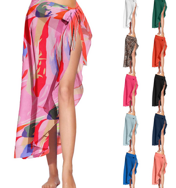 thumbnail video image 2 of Baqcunre Beach Towel, Women Sarong Ruffle Tie Swimsuit Cover Up Skirt Chiffon Beach Wrap Long Bathing Suit Cover Ups Red S, 2 of 6