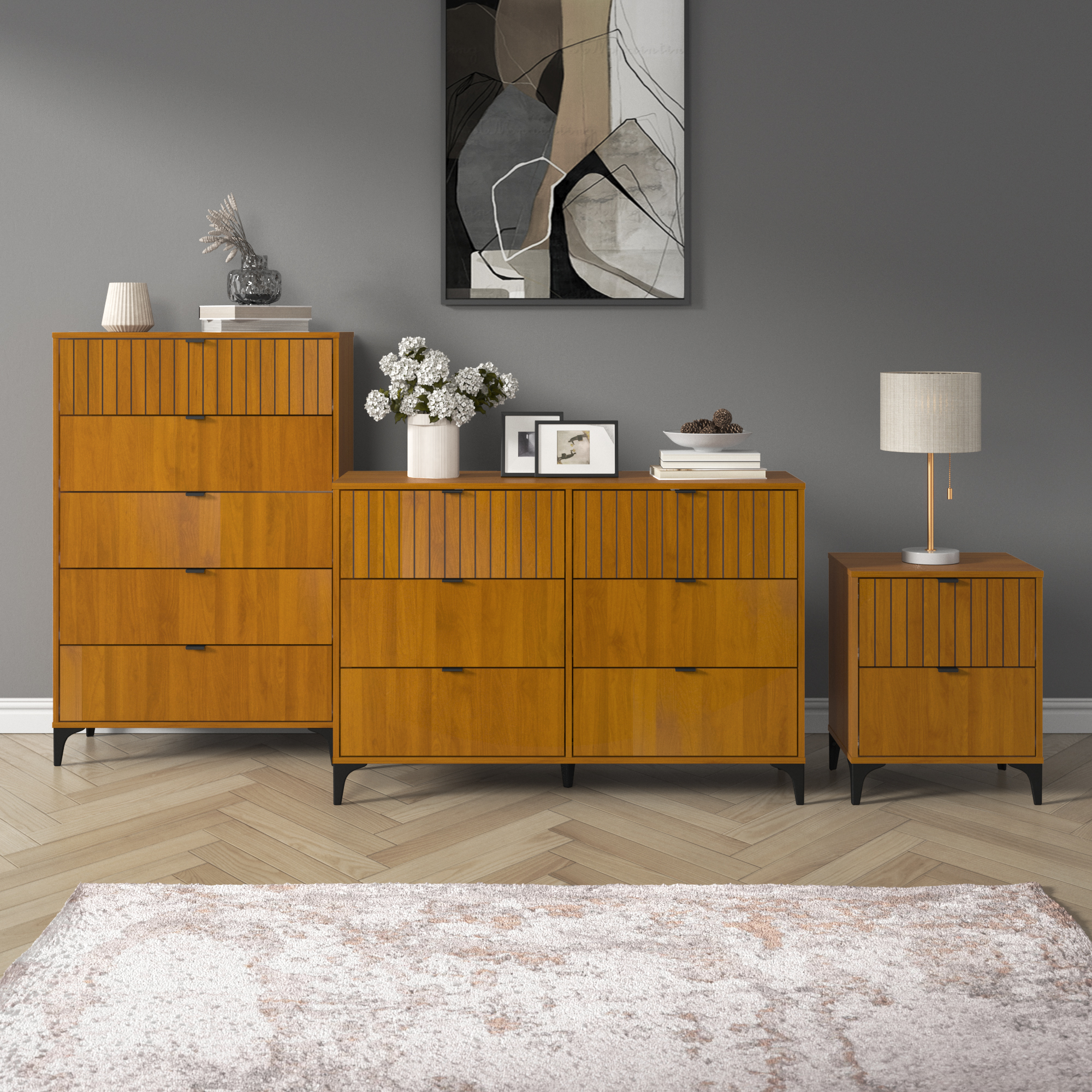 thumbnail video image 2 of Galano Zaffy 2 Drawer Nightstand,Bedside Table , Amber Walnut, 2 of 13