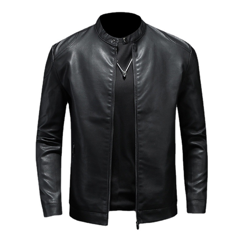 thumbnail video image 2 of Men's Motorcycle PU Leather Jacket Youth Casual Retro Stand Collar Jacket, 2 of 6