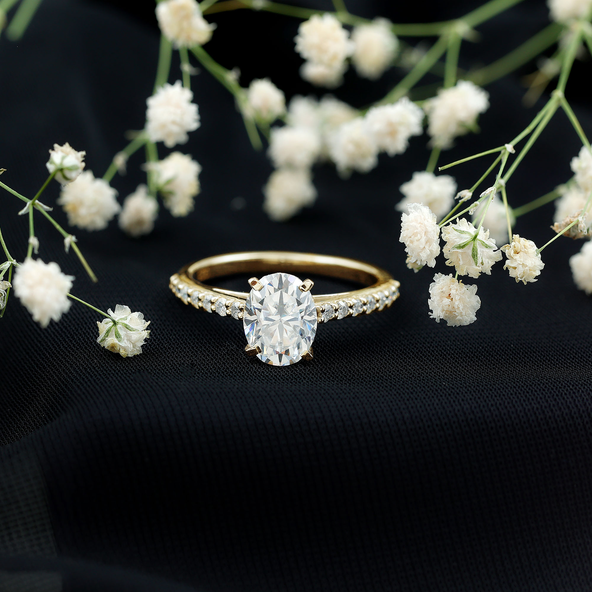 thumbnail video image 2 of Rosec Jewels Moissanite Solitaire Engagement Ring (7X9 mm Oval Shape, 2 carat, D-VS1 Grade), 14K White Gold, US 10.50, 2 of 8