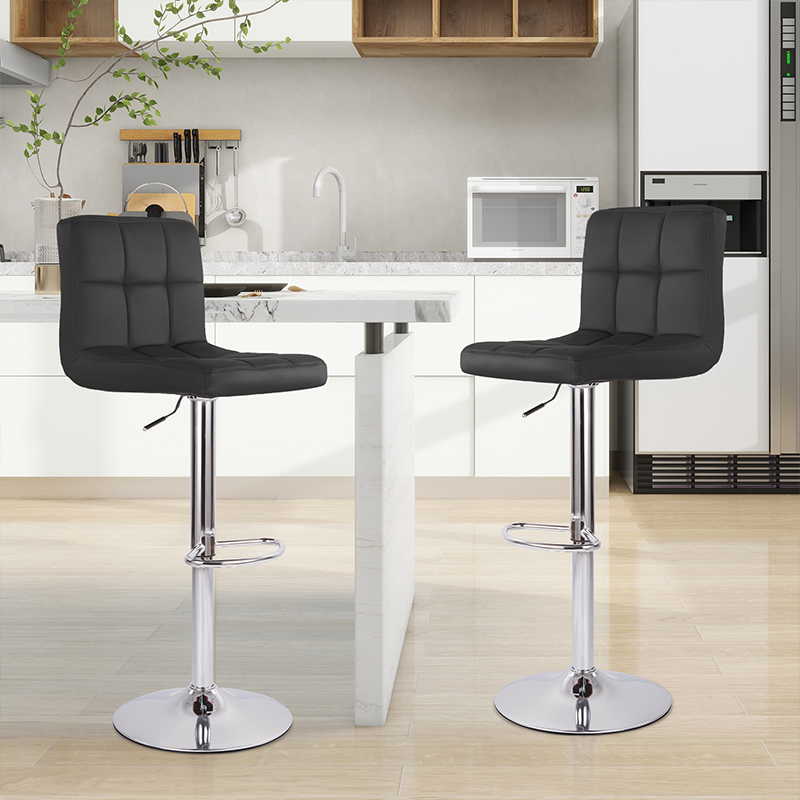 thumbnail video image 2 of Hawsaiy Modern Adjustable Swivel Bar Stools Set of 2, PU Leather Bar Chairs with Footrest, Black, 2 of 9