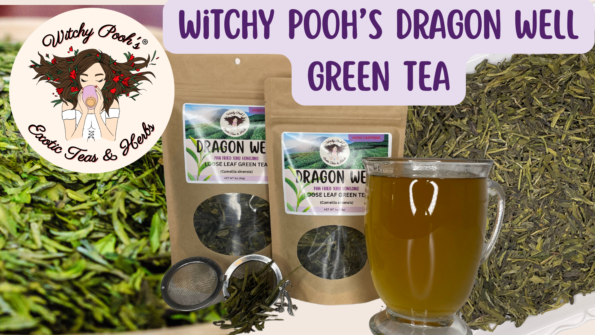 thumbnail video image 2 of Witchy Pooh's Dragon Well Longjing Green Tea - Loose Leaf, High Caffeine, 3oz Pouch, 2 of 6