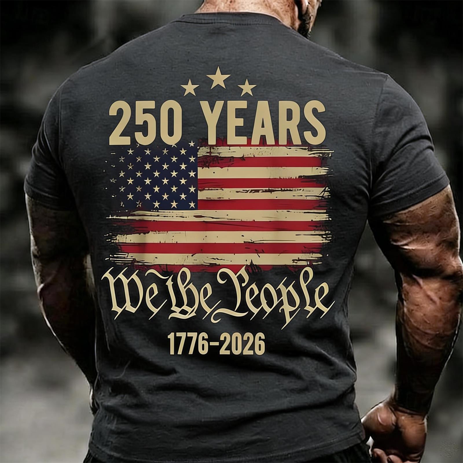 thumbnail video image 2 of XINPING 250th Anniversary USA Shirt Men Men’s 250 Years Patriotic T-Shirt, Crew Neck Short Sleeve Casual Tee, Independence Day American Flag Print with Multi Color Options, 2 of 6