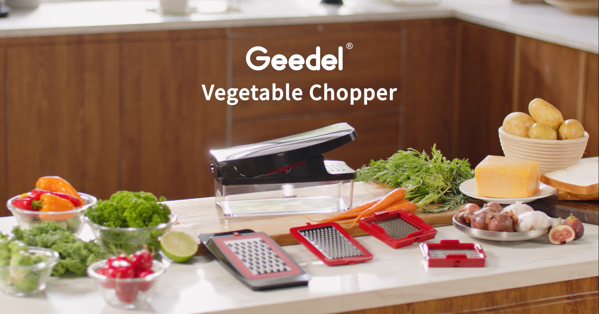 thumbnail video image 2 of Geedel 4 in 1 Vegetable Chopper, Onion Chopper Pro Food Chopper, Kitchen Vegetable Slicer Dicer Cutter Grater, Veggie Chopper with container for Salad Onion Potato Carrot, White, 2 of 8