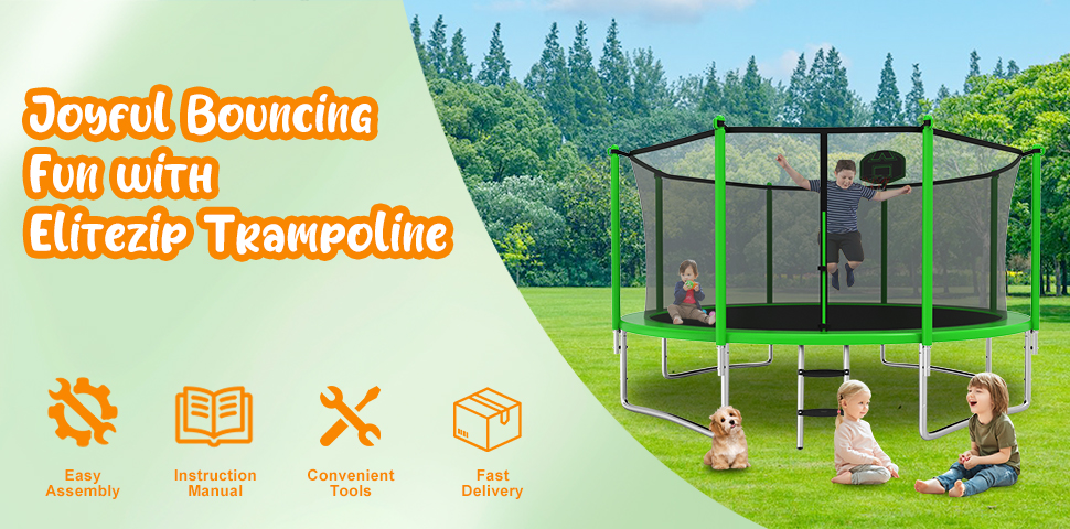 thumbnail video image 2 of Elitezip Trampolines, 10FT Trampolines for 2-3 Kids, 1000LBS Trampoline with Basketball Hoop, Trampoline Outdoor with Enclosure Net, Lights and Sprinklers, Heavy-duty Backyard Trampoline for Adults, 2 of 10