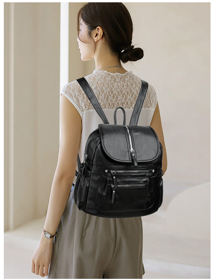 thumbnail video image 2 of Sunyuer Vintage Soft PU Leather Backpack for Women, Large Capacity Multi-Pocket Casual Daypack, Adjustable Strap Fashion Shoulder Rucksack for Commute Travel Daily Work, 2 of 8
