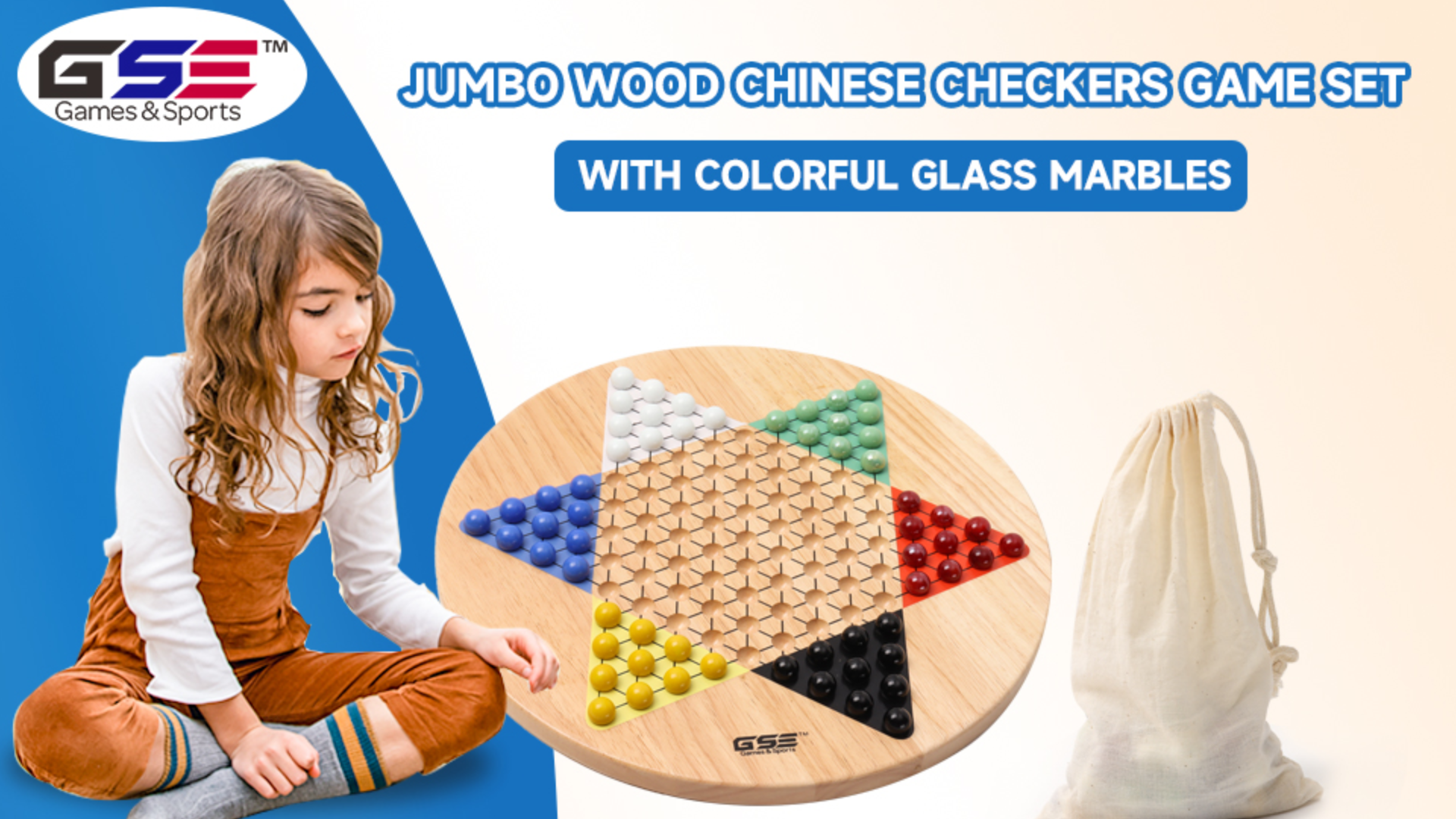 thumbnail video image 2 of GSE Games & Sports Expert 15-Inch Oak Jumbo Chinese Checker Game with Glass Marbles. Classic Strategy Game for Family and Friends, 2 of 8