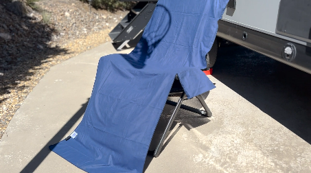 thumbnail video image 2 of Tirrinia Chaise Lounge Towel Cover 31x73 Navy for Beach Pool Patio, 2 of 8