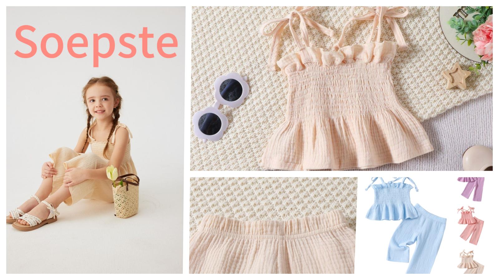 thumbnail video image 2 of Girls Summer Outfits Baby Girl Clothes Baby Solid Color Sleeveless Camisole Linen Pants Set, 2 of 9