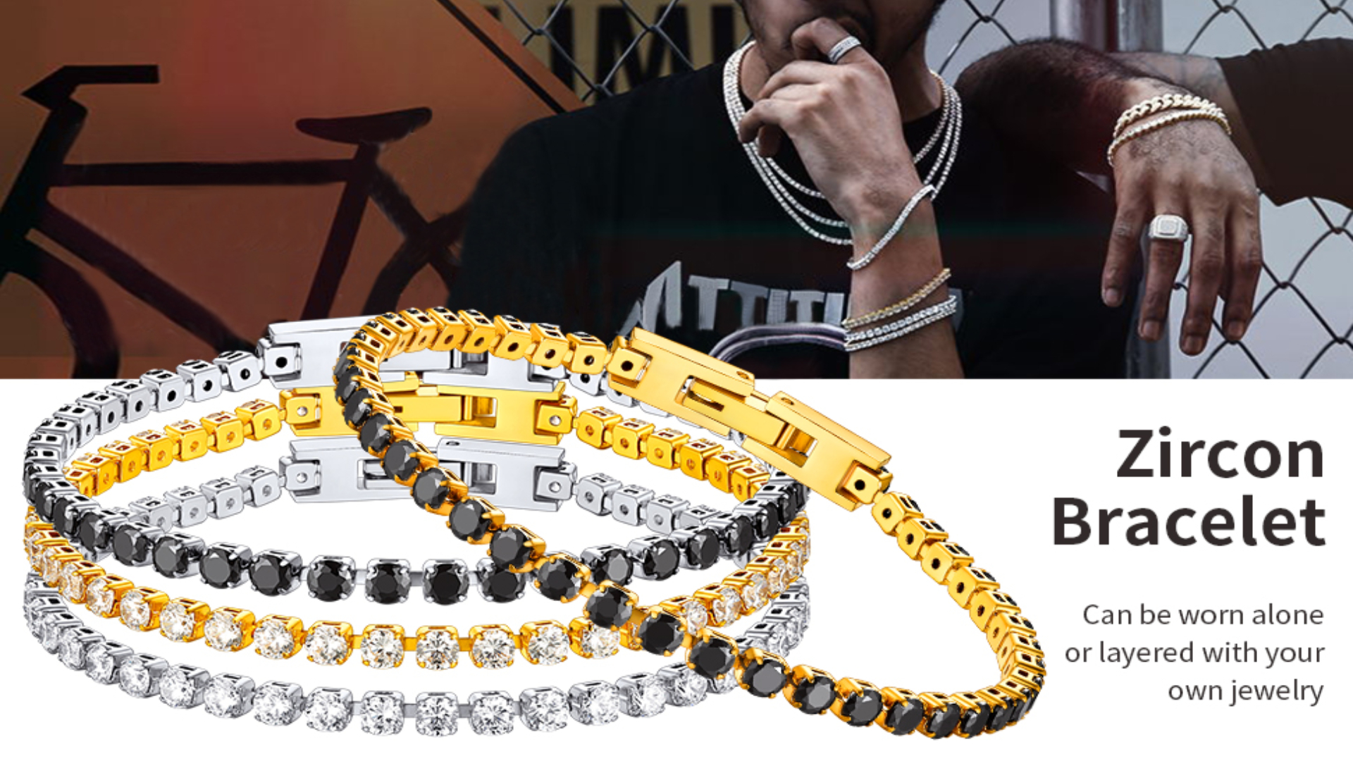 thumbnail video image 2 of ChainsHouse White Gold Plated Tennis Bracelet for Women with Cubic Zirconia Round Cut Stones, 6.7 Inch Eternity Jewelry, 2 of 8