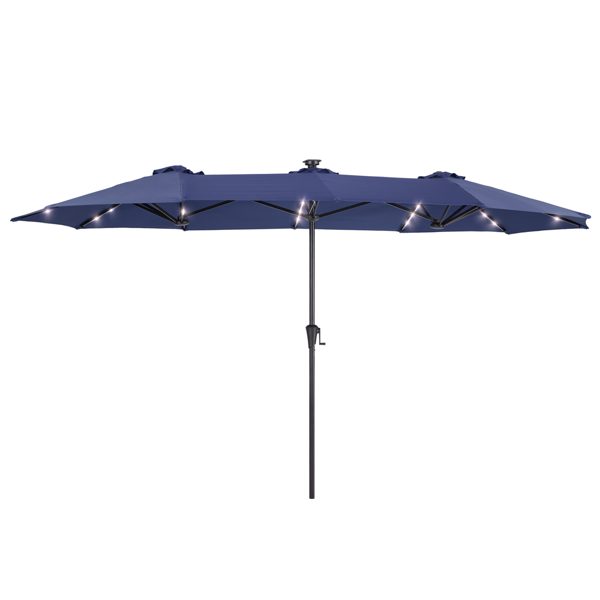 thumbnail video image 2 of ACEGOSES 13x7.2Ft Large LED Double-Sided Rectangular Outdoor Patio Market Umbrella with Crank, Solar Panel, Navy Blue, 2 of 7