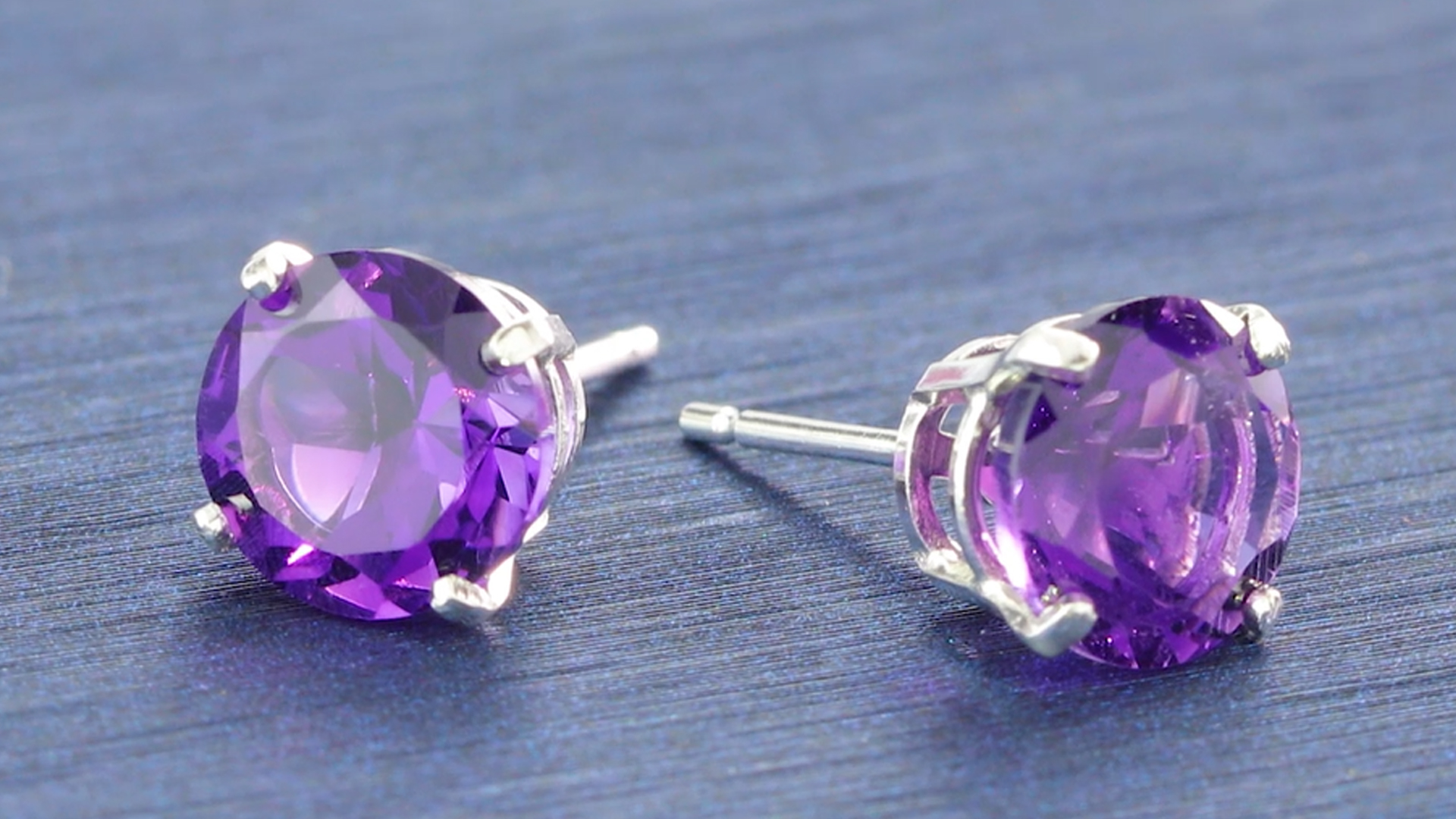 thumbnail video image 2 of Gem Stone King 925 Sterling Silver Purple Amethyst Gemstone Birthstone Stud Earrings for Women Men, 2.40 Ctw Round 7MM, 2 of 6