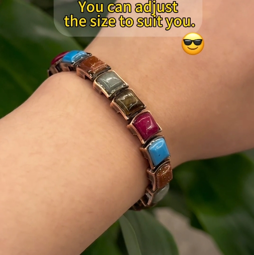 thumbnail video image 2 of Pure Copper Bracelets for Women, Colorful Turquoise Bracelets, Magnetic Copper Wristband+Rings Set, Jewelry Gift for Ladies, 2 of 3