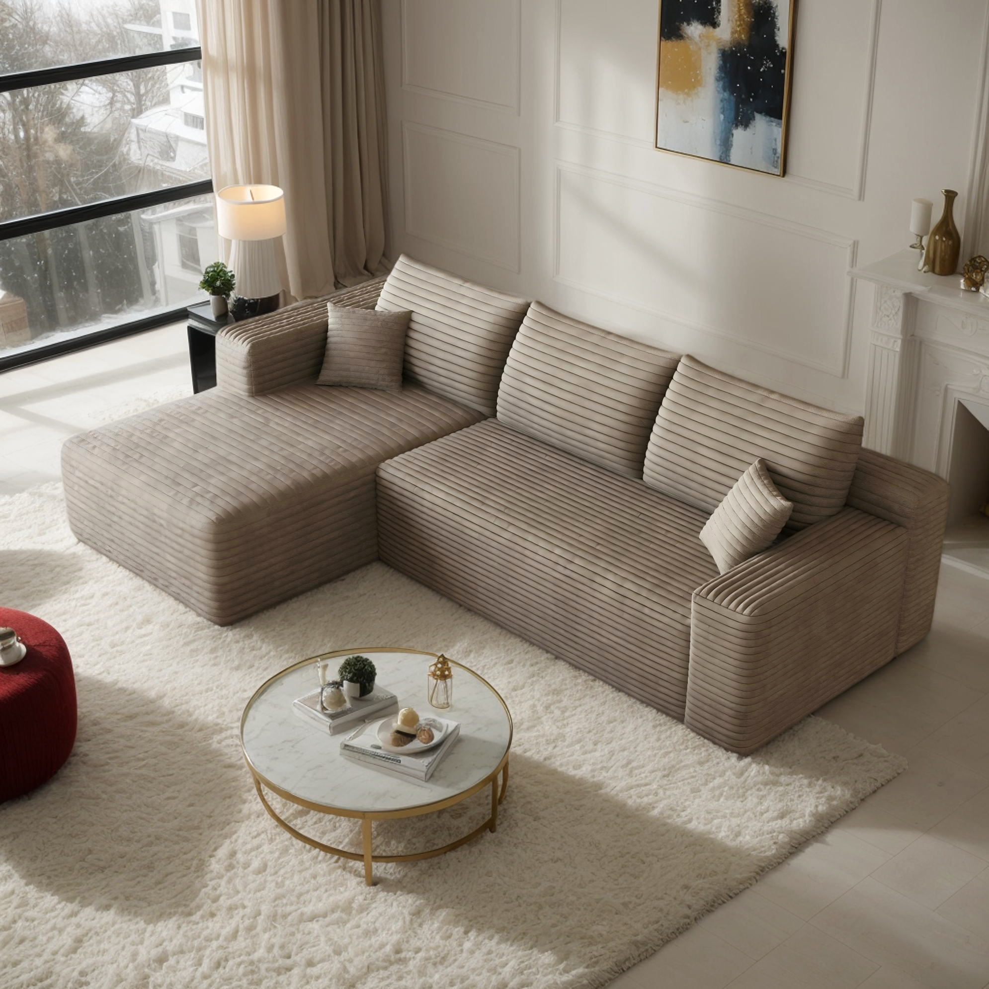 thumbnail video image 2 of Eyisean 94" U-Shaped Cloud Sectional Couch, Corduroy Boneless Couch with Deep Seat, Comfy Modular Sectional Sofa with Chaise & Ottoman, Comfy Fluffy Couches for Living Room, No Assembly Required, 2 of 10