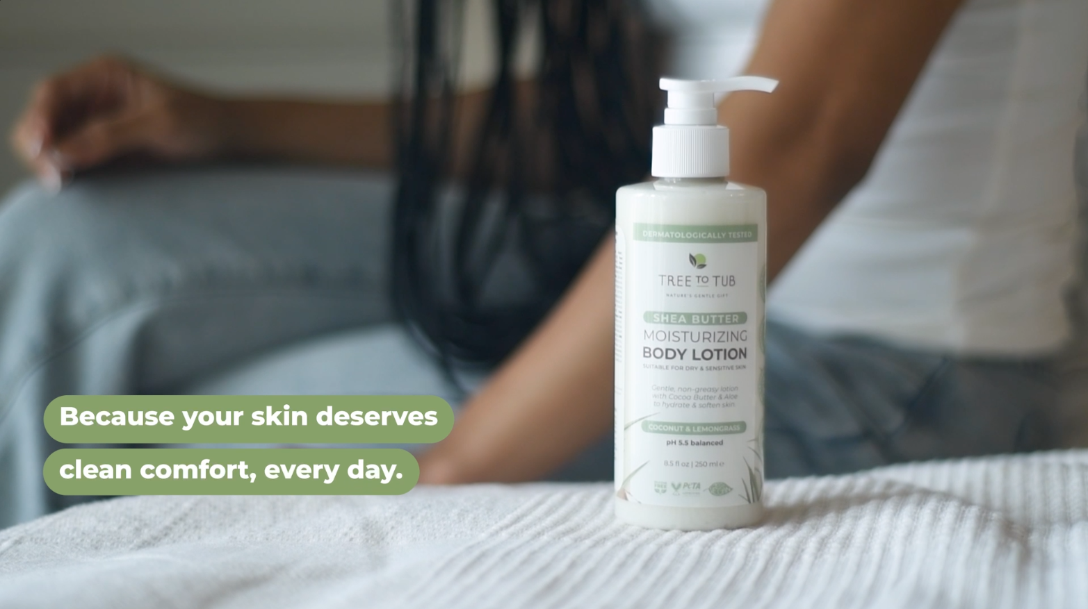 thumbnail video image 2 of Tree To Tub Cocoa Butter Lotion for Sensitive Skin - Moisturizing Shea Butter Lotion for Extremely Dry Skin for Women & Men - Lemongrass & Coconut Body Cream, 2 of 10