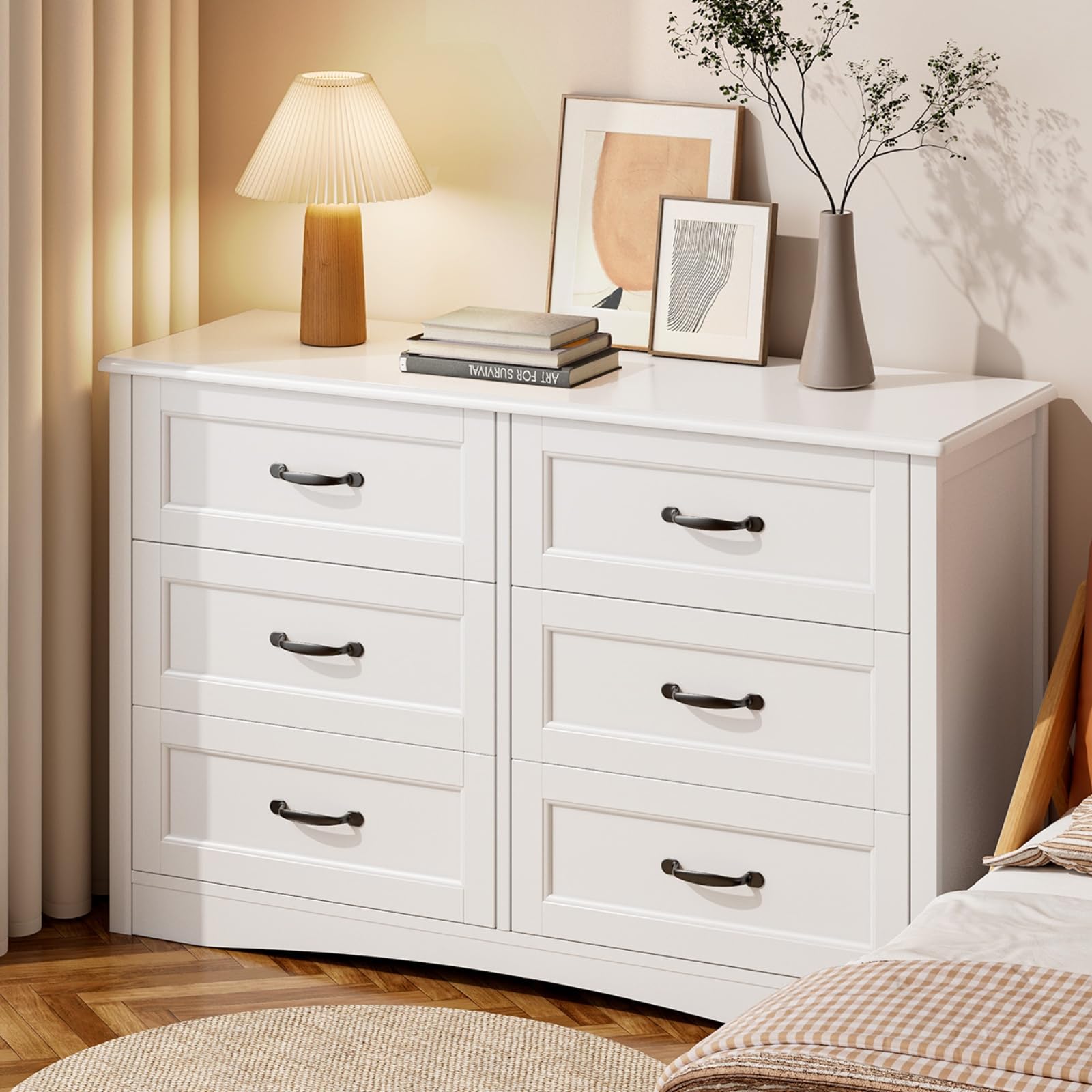 thumbnail video image 2 of Dresser for Bedroom, Lofka 6 Drawer Double Dresser, Large Storage Capacity, Anti-Tip Safety, Modern Wood Chest of Drawers, 2 of 10